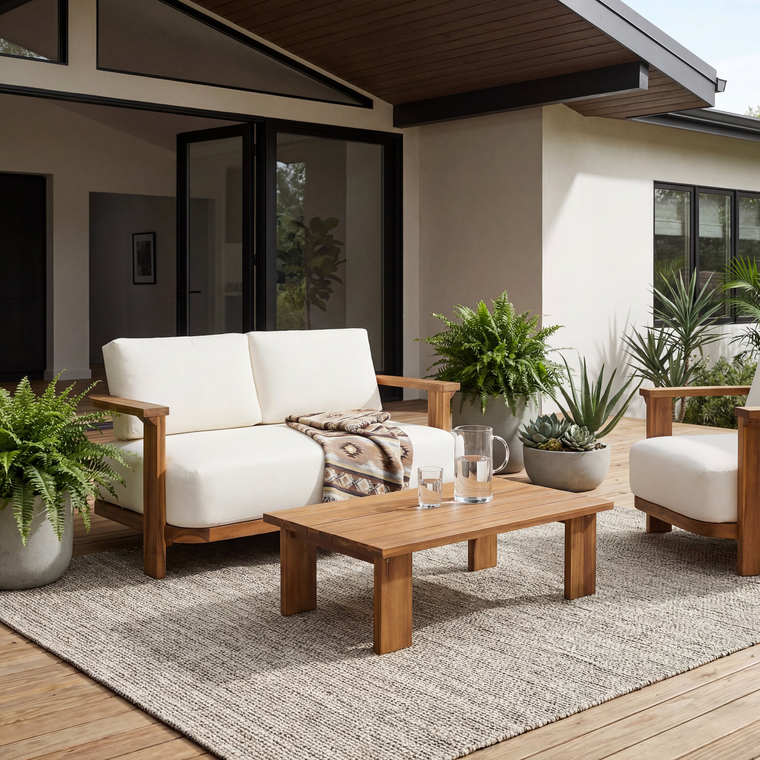 Kanso Acacia Wood Outdoor Patio Loveseat and Coffee Table