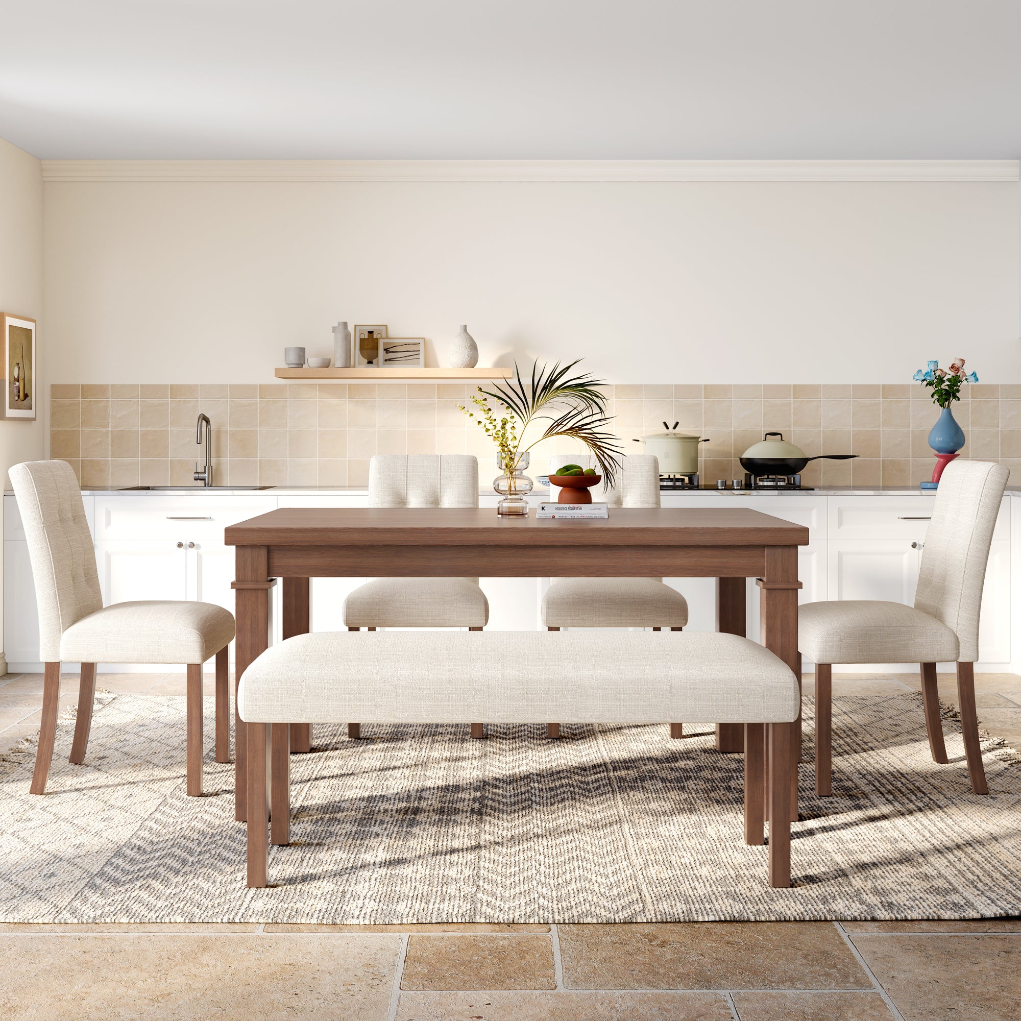 Franklin Modern 6-Piece Dining Set with 4 Upholstered Chairs & Bench