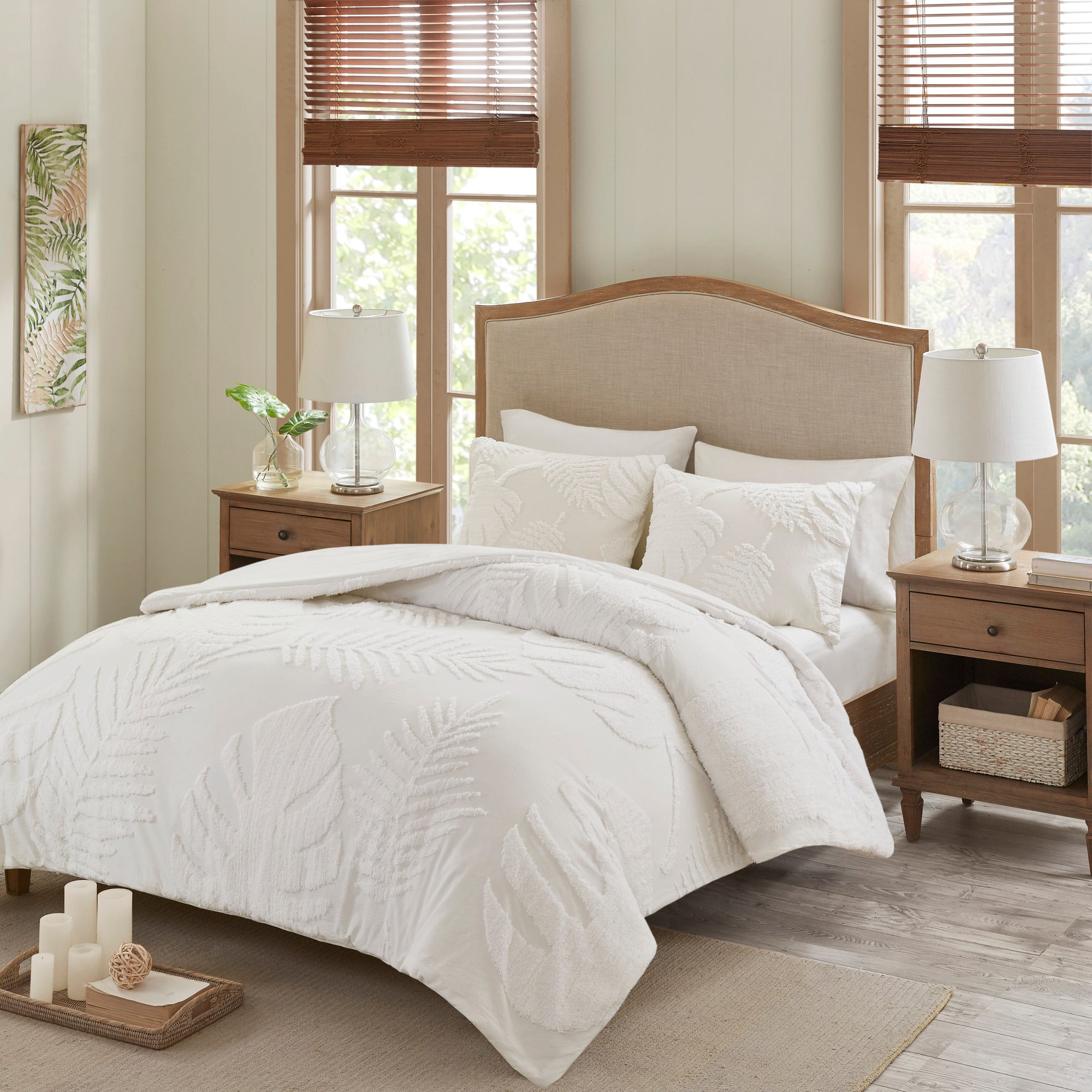 Bahari 3-Piece Tufted Cotton Chenille Palm Duvet Cover Set
