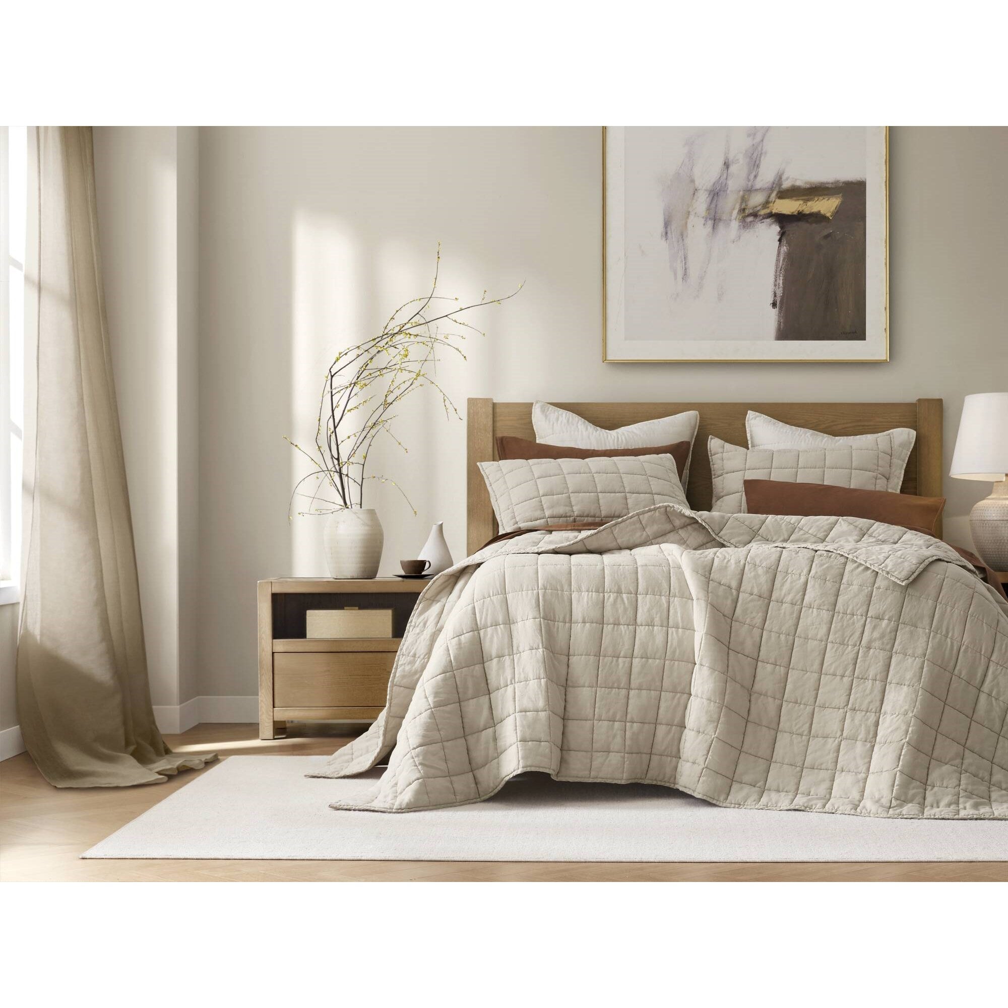 3 Piece Garment Washed French Linen Quilt Set
