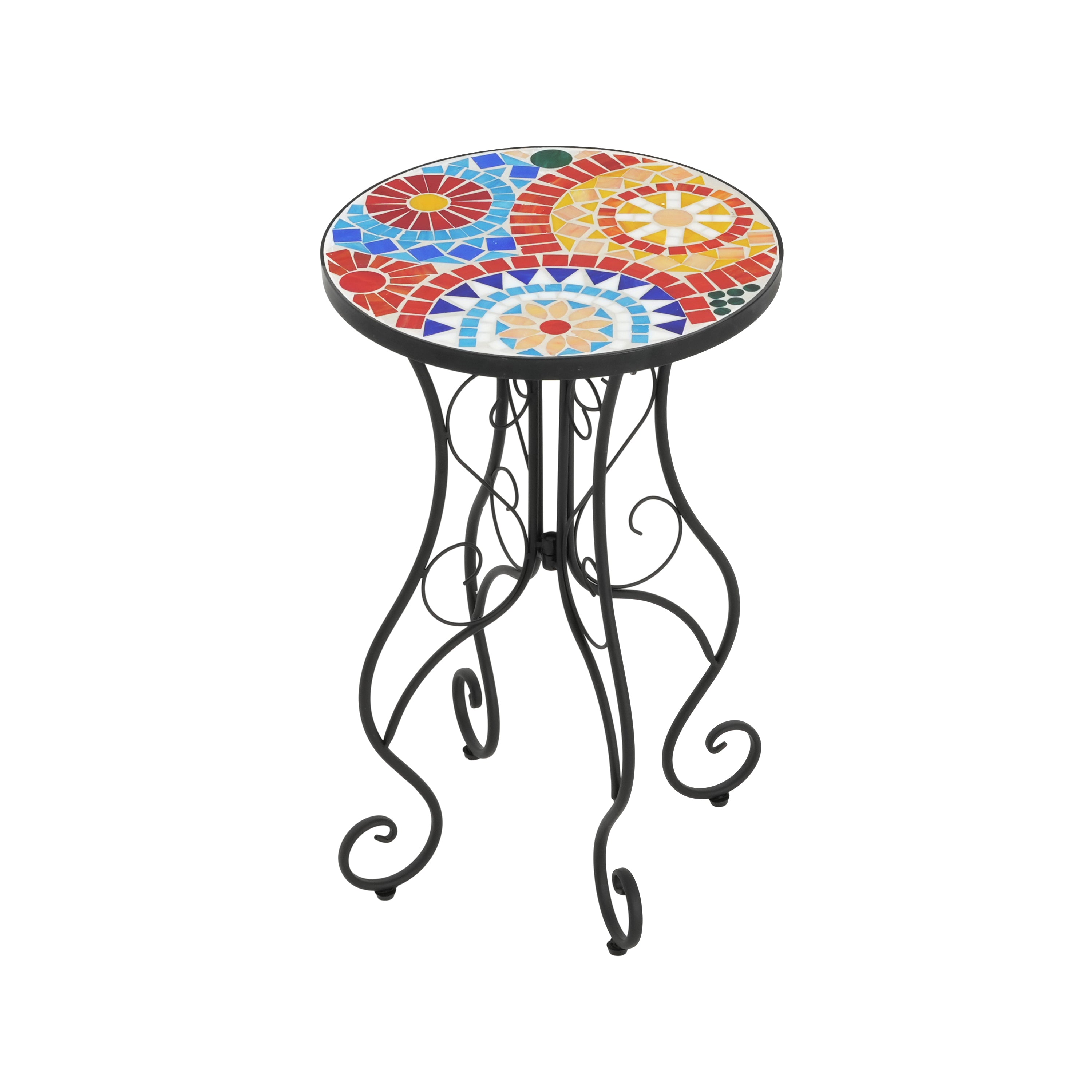Unending Outdoor Ceramic Tile Side Table with Floral Design