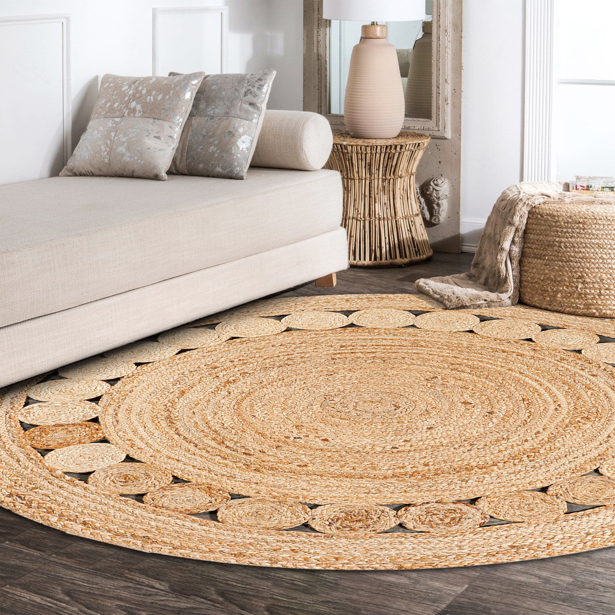 Dahlia Round Natural Jute Boho Circle Round Area Rug