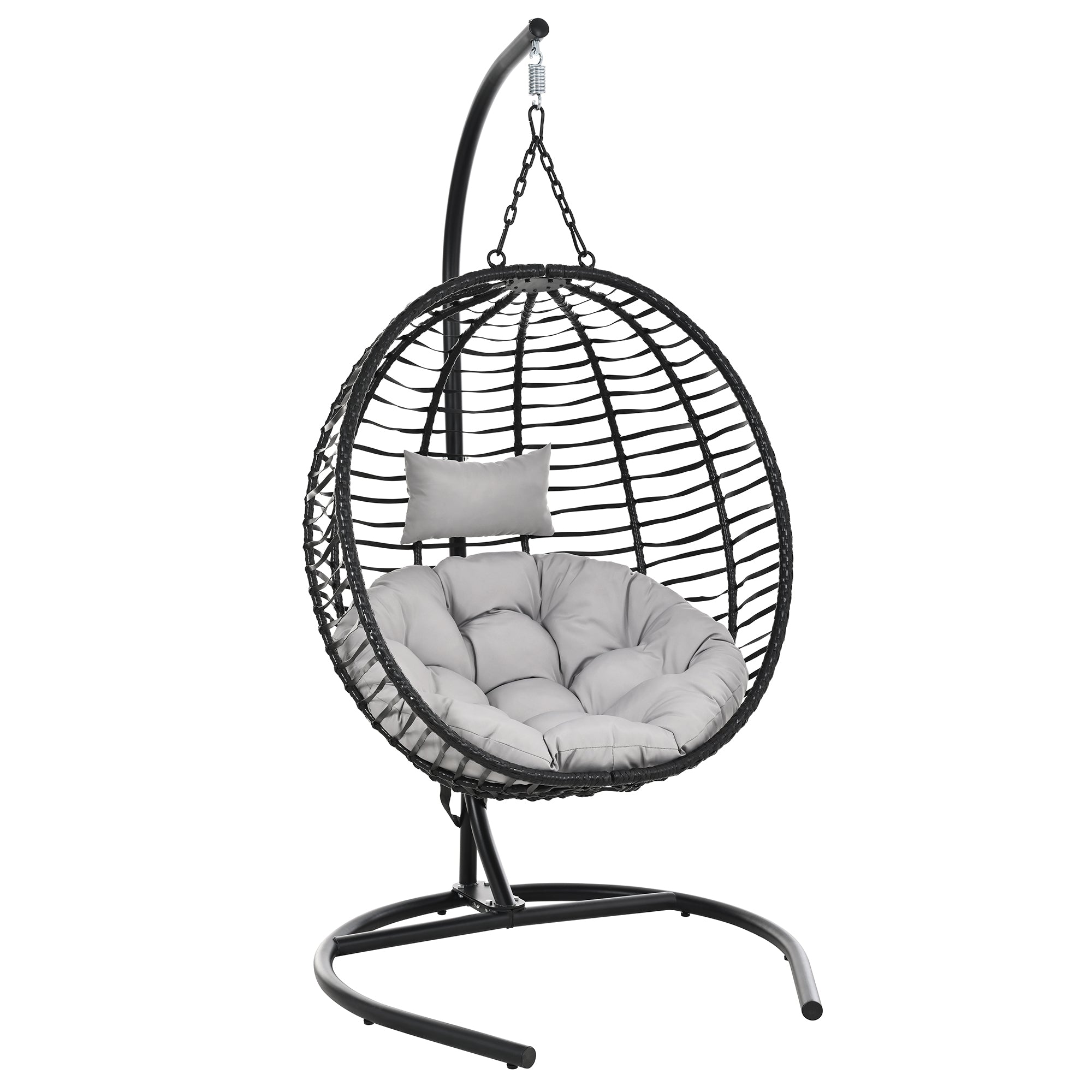Folding Hanging Swinging Egg Chair with Stand & Tufted Cushion