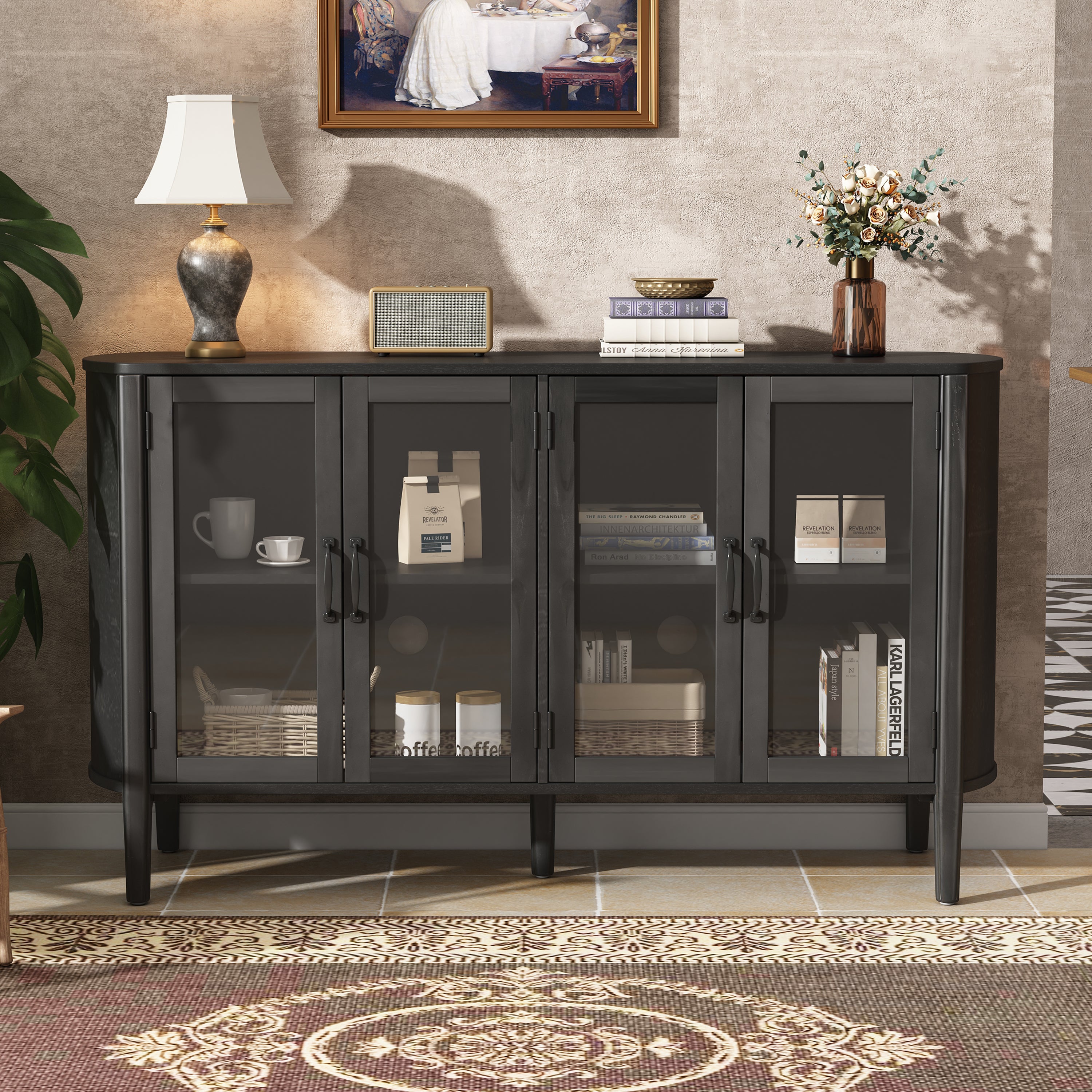 Rounded Storage Cabinet with Glass Doors