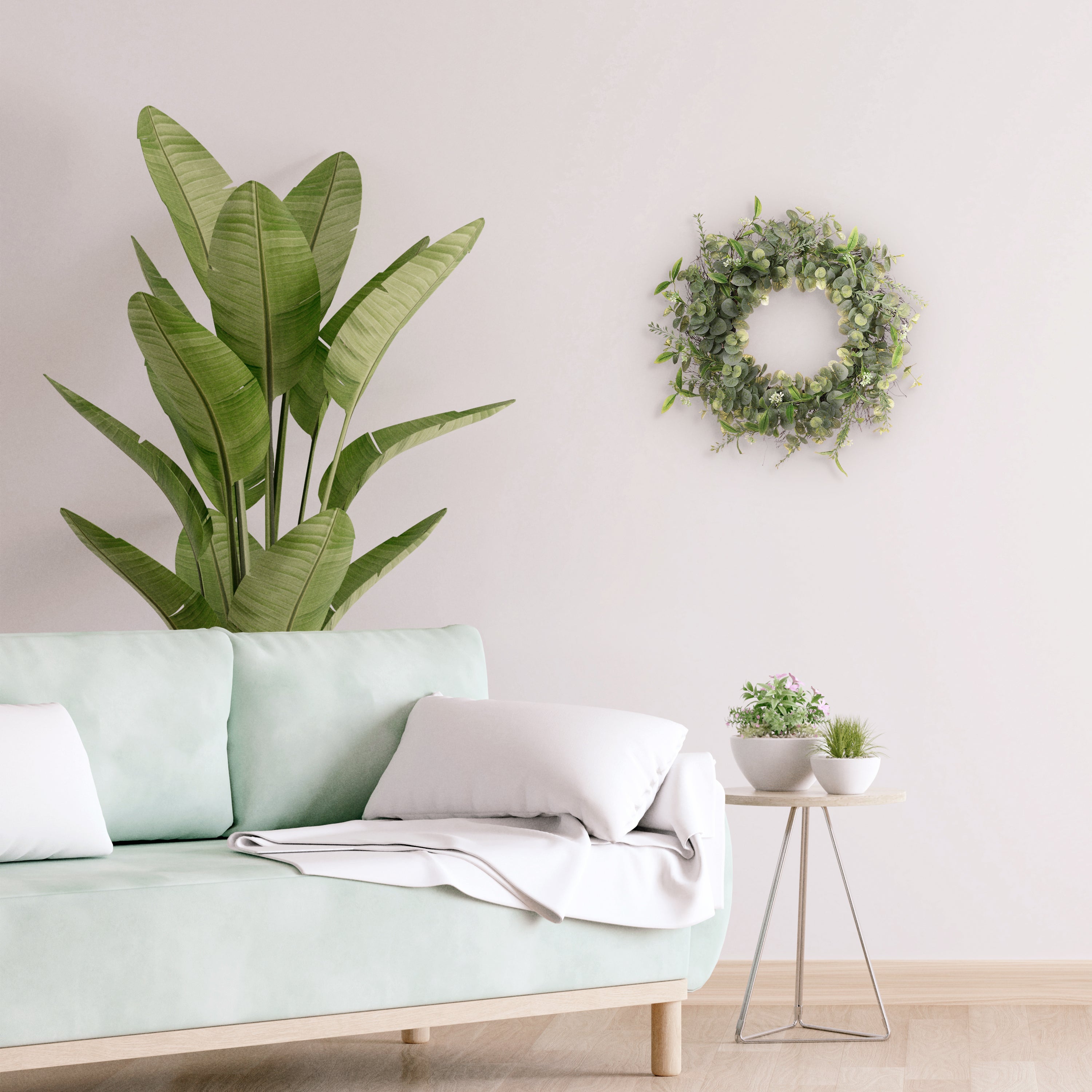 24" Artificial Eucalyptus  Spring Wreath With Green Leaves
