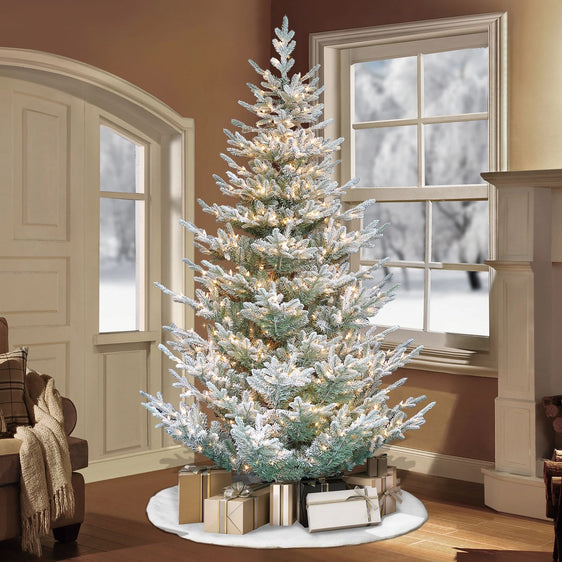7.5 ft Pre-lit Flocked Hillside Spruce Artificial Christmas Tree with Clear Lights & Metal Stand