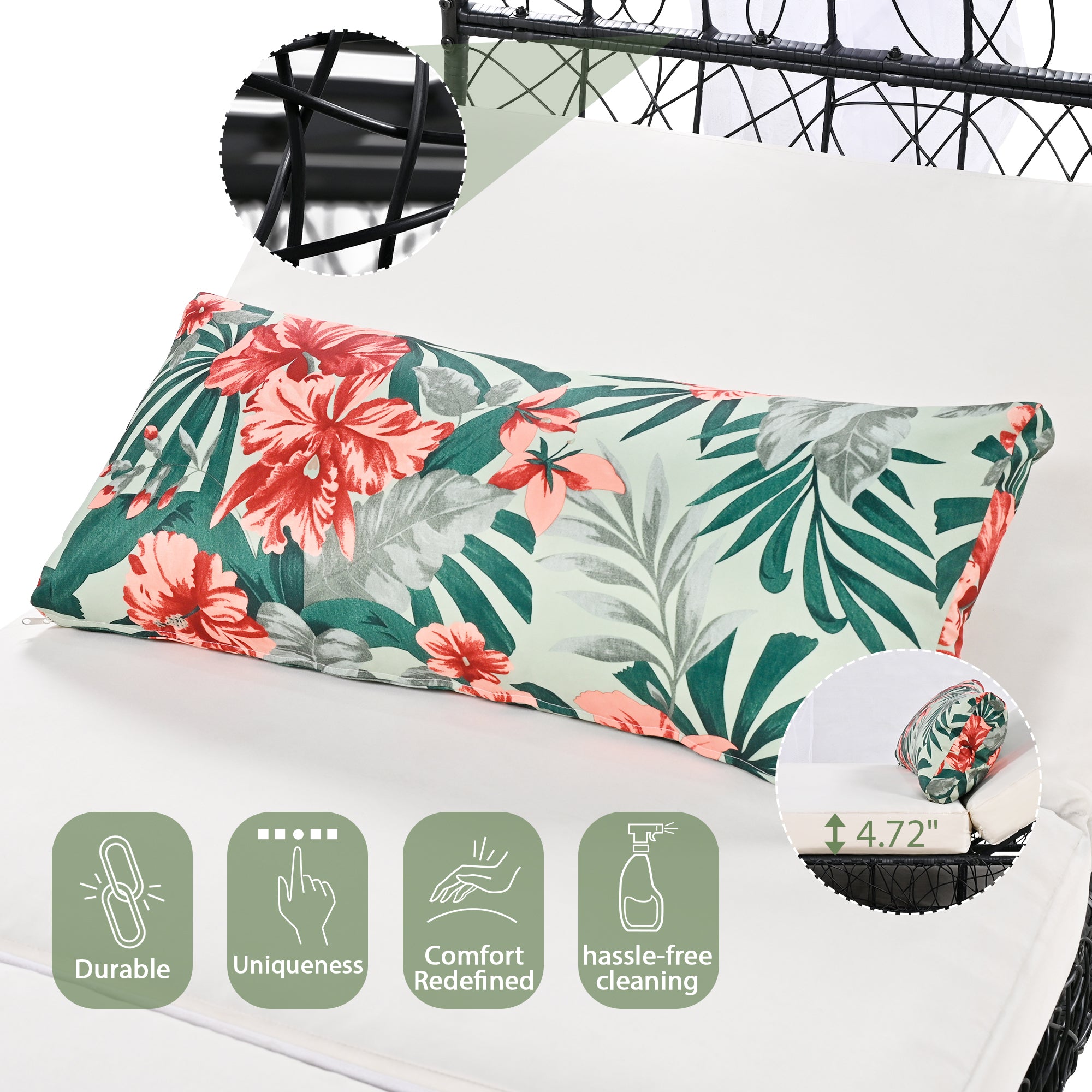 90.55" Outdoor Daybed with Curtain and Adjustable Backrest