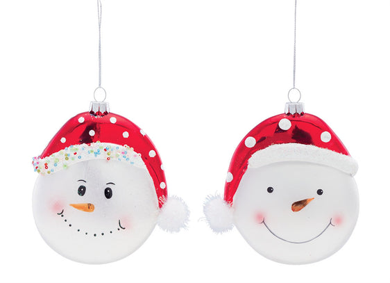 Whimsical Snowman Ball Ornament with Hat, Set of 6