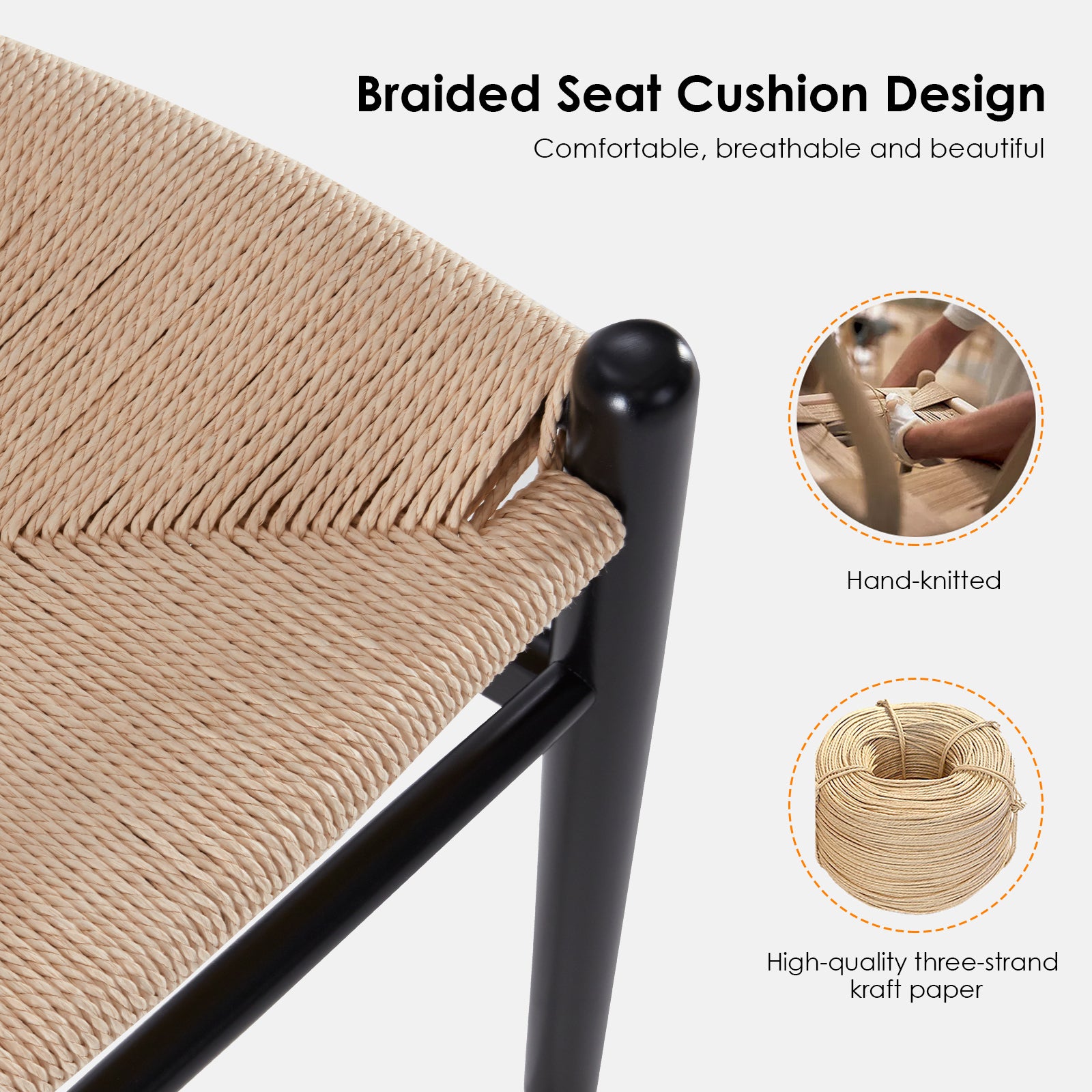 Wishbone Dining Chairs with Woven Seat, Set of 2