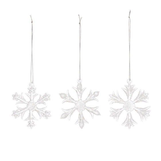 Clear Glass Snowflake Tree Ornament, Set of 6