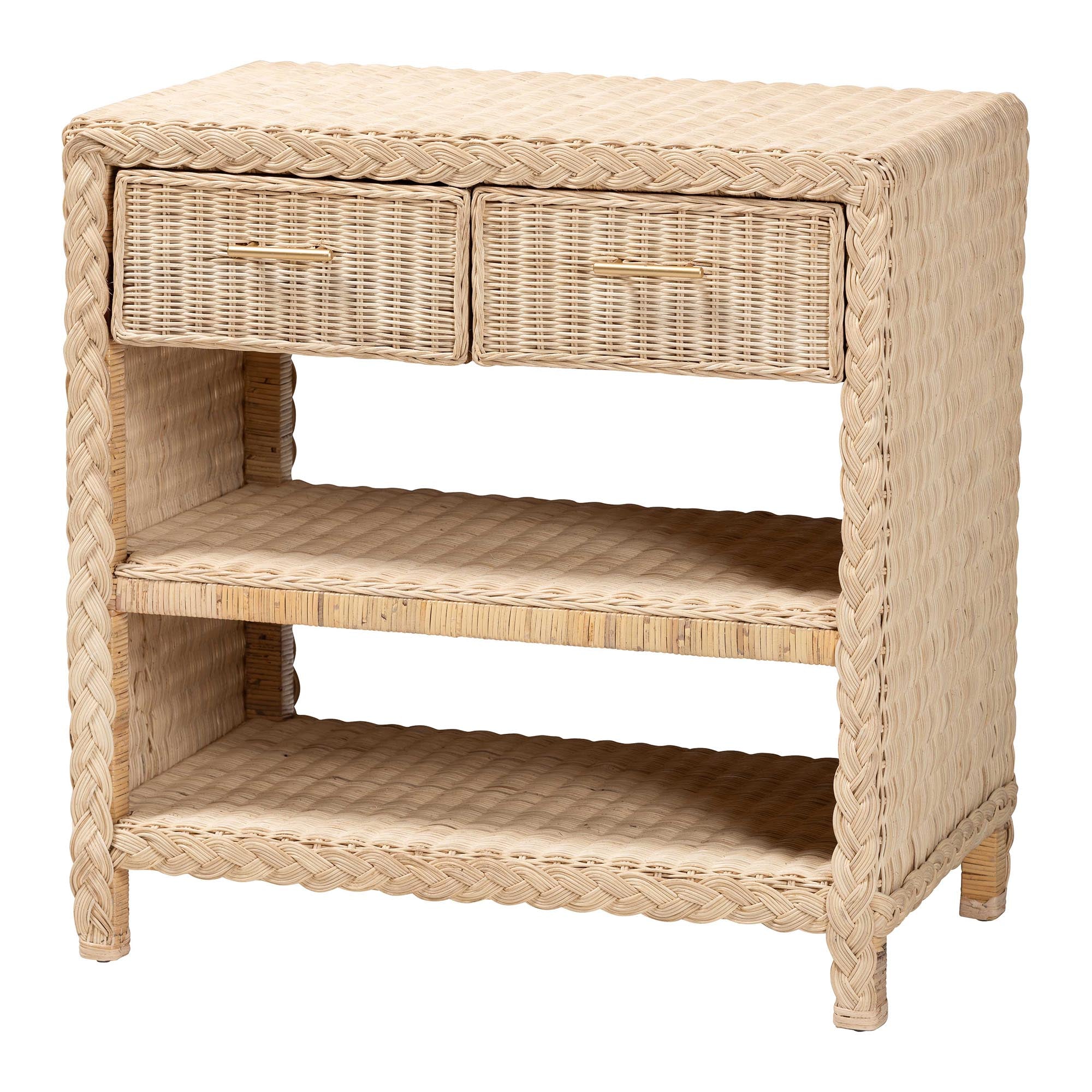 Elowen Woven Storage Side Table with Shelf