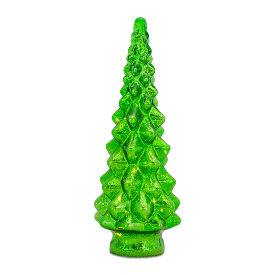 LED Lighted Green Mercury Glass Holiday Tree Decor, Set of 3