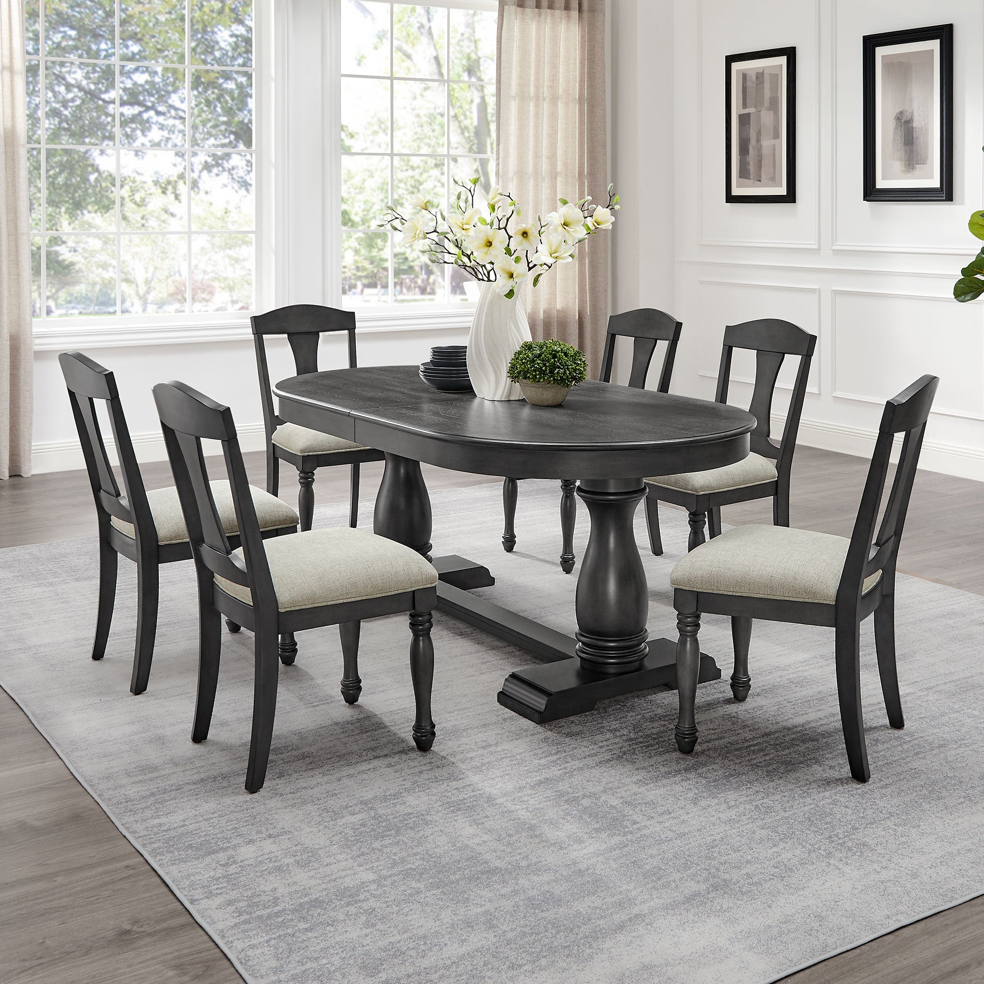 Mid Century Extendable Wooden Dining Table with 6 Chairs