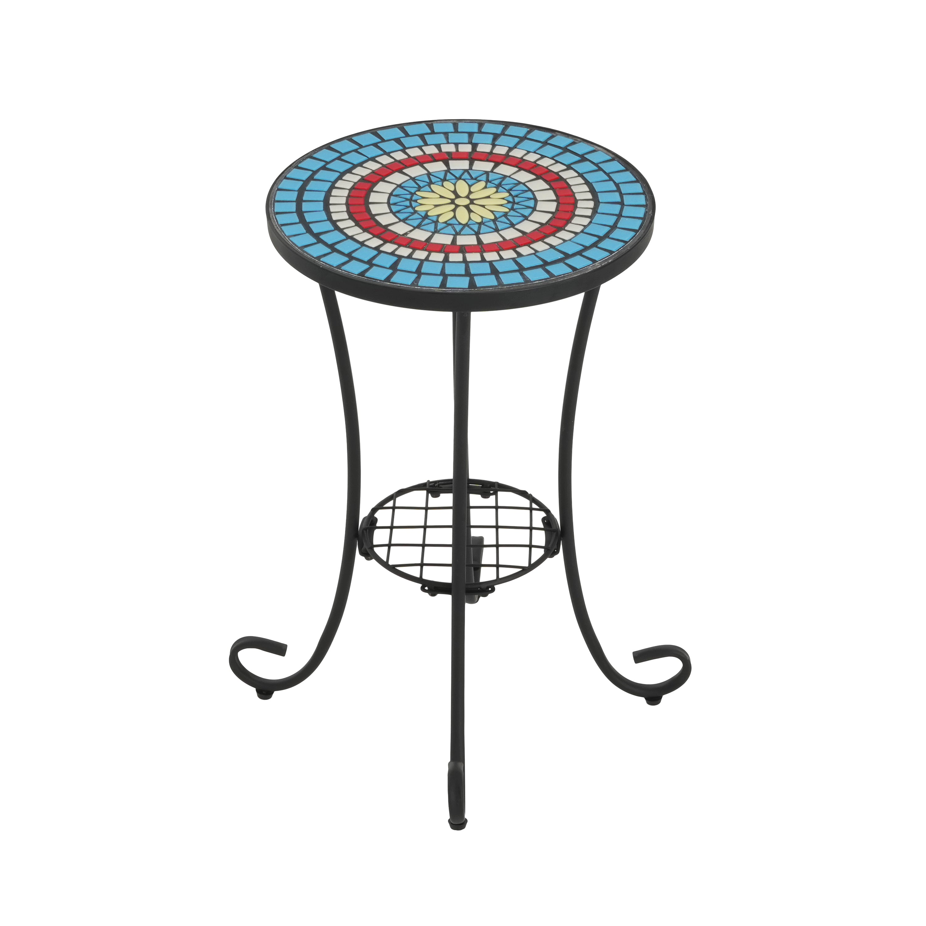 Vortexes Outdoor Side Table with Shelf and Curved Legs
