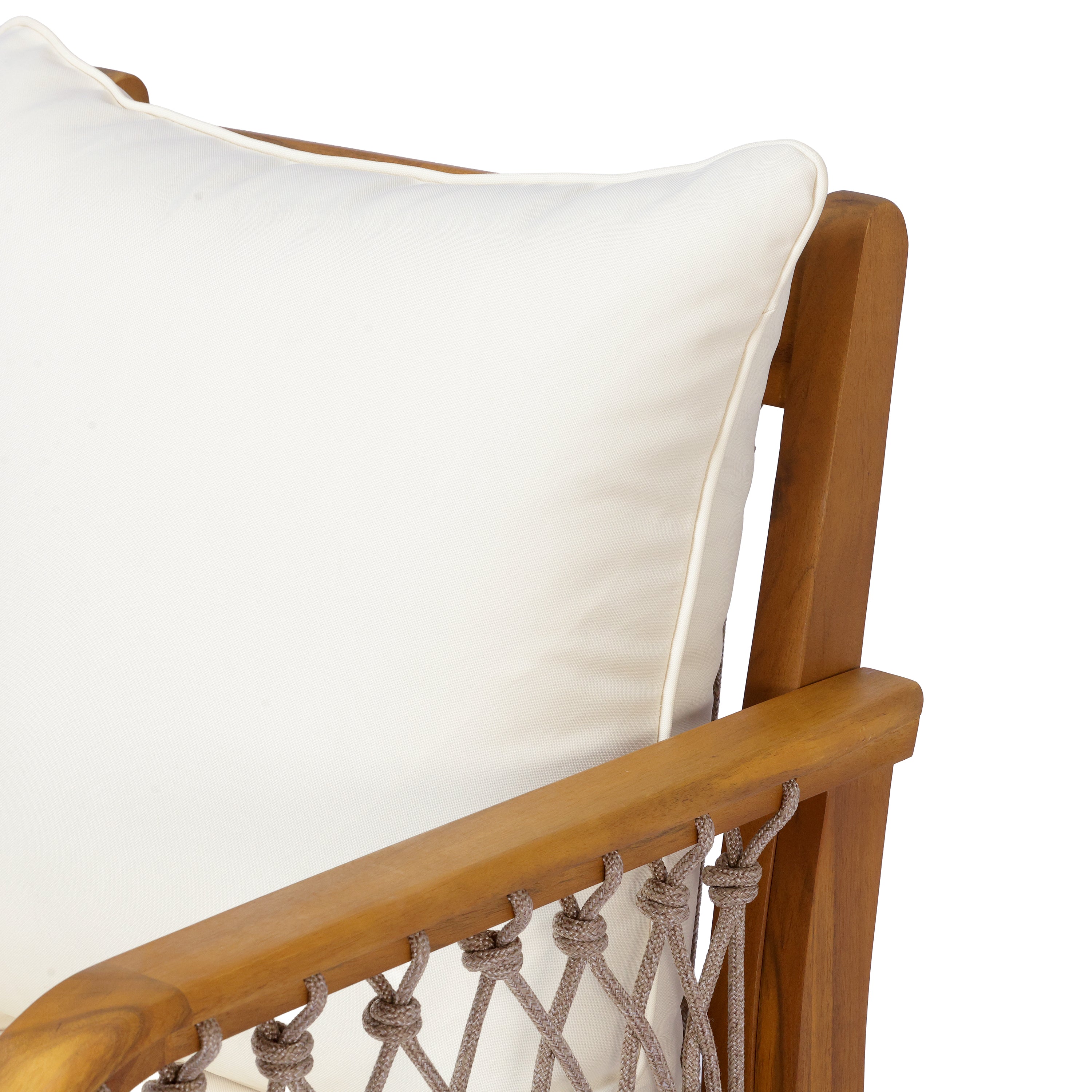 Outdoor Patio Acacia Wood Chairs With Woven Rope Arms, Set of 2