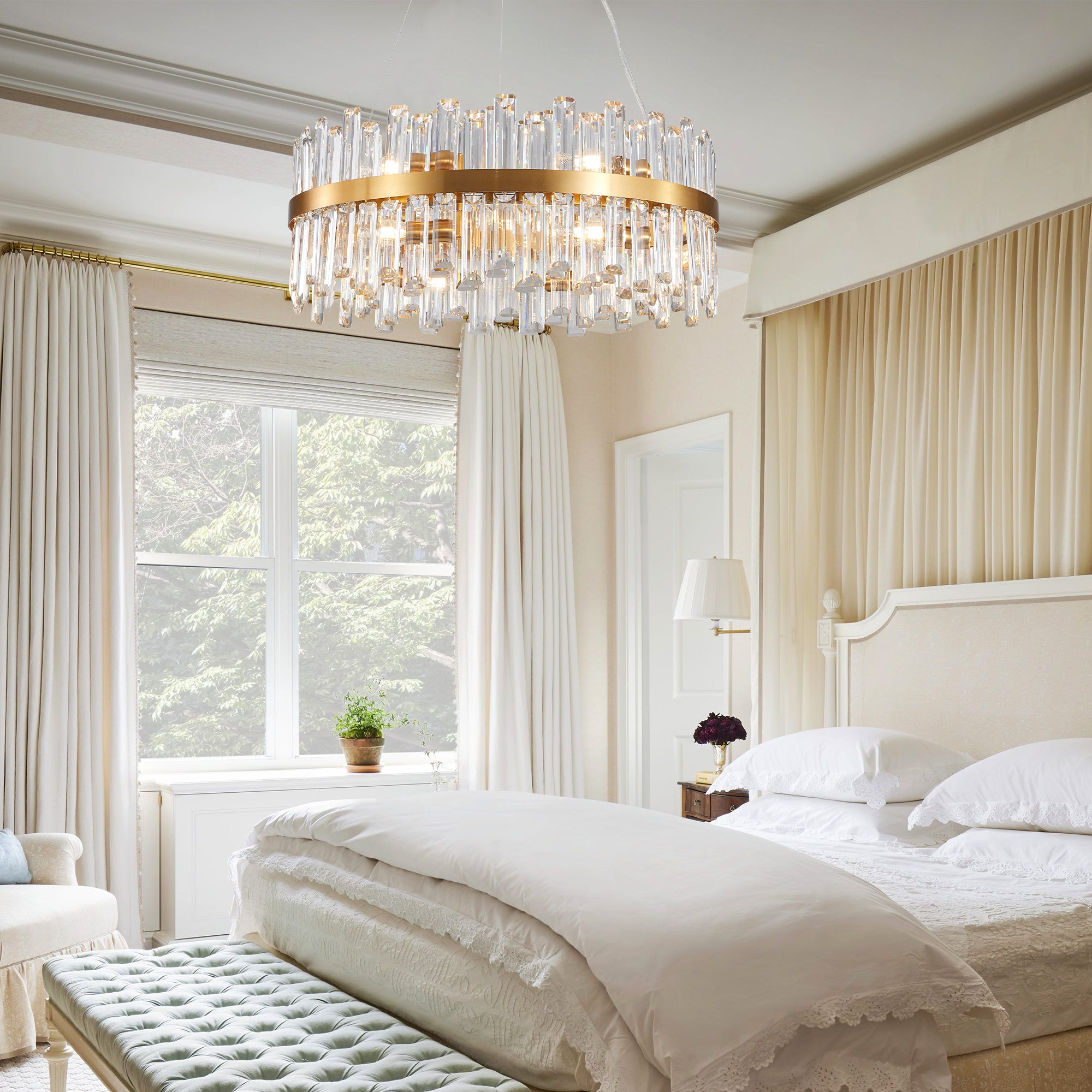 23.6" Crystal Chandeliers with Metal Frame and LED Lighting