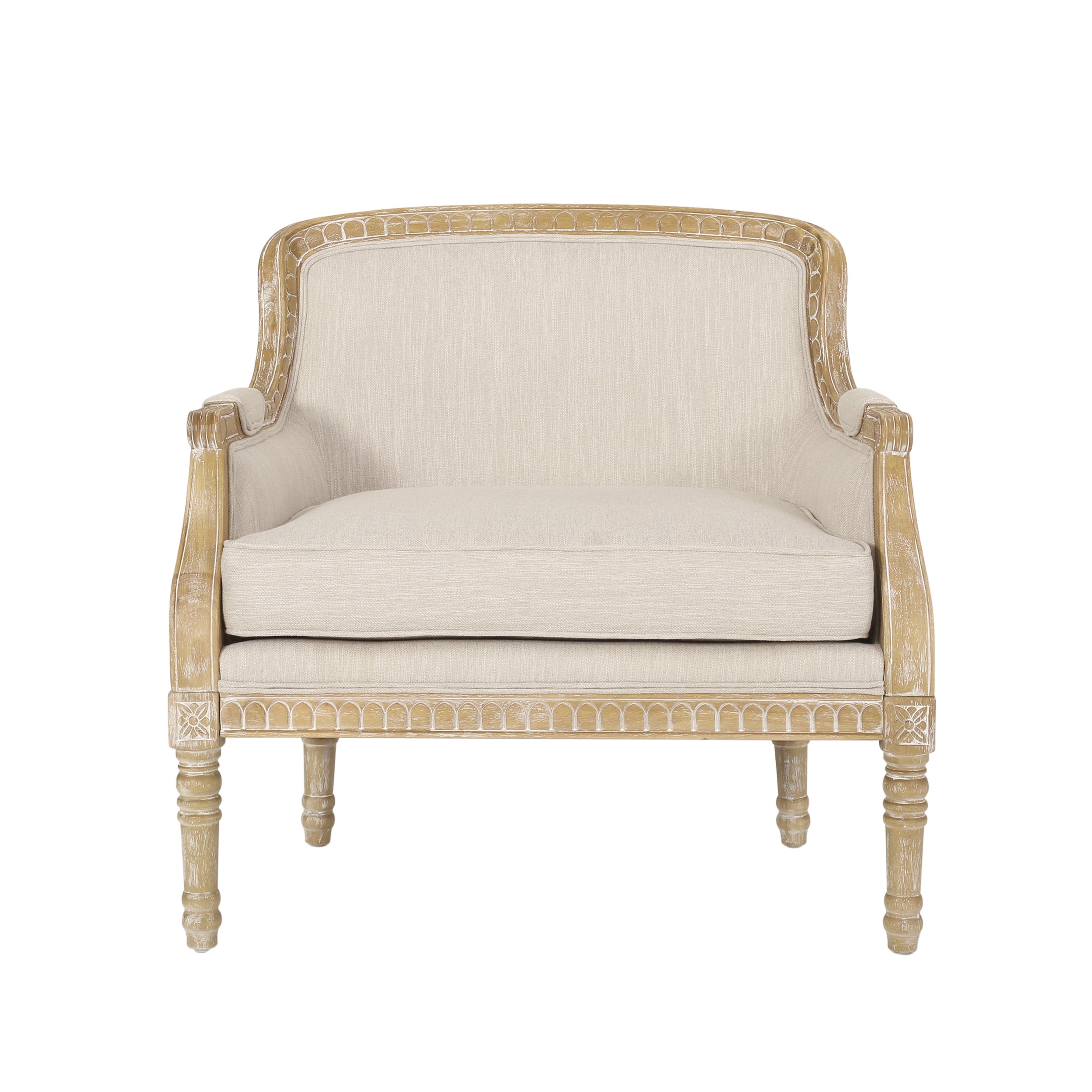 Becoming Upholstered Club Chair with Turned Leg and Carved Design