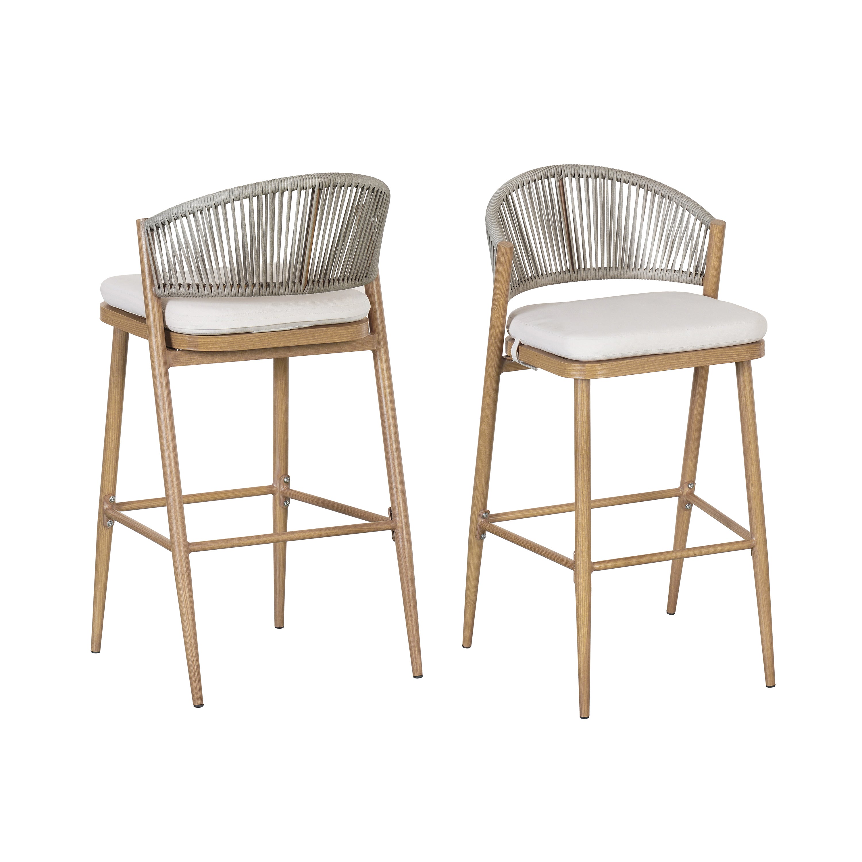 Outdoor Metal Frame Stools with Scallop-Shaped Backrest & Water-Resistant Cushions, Set of 2