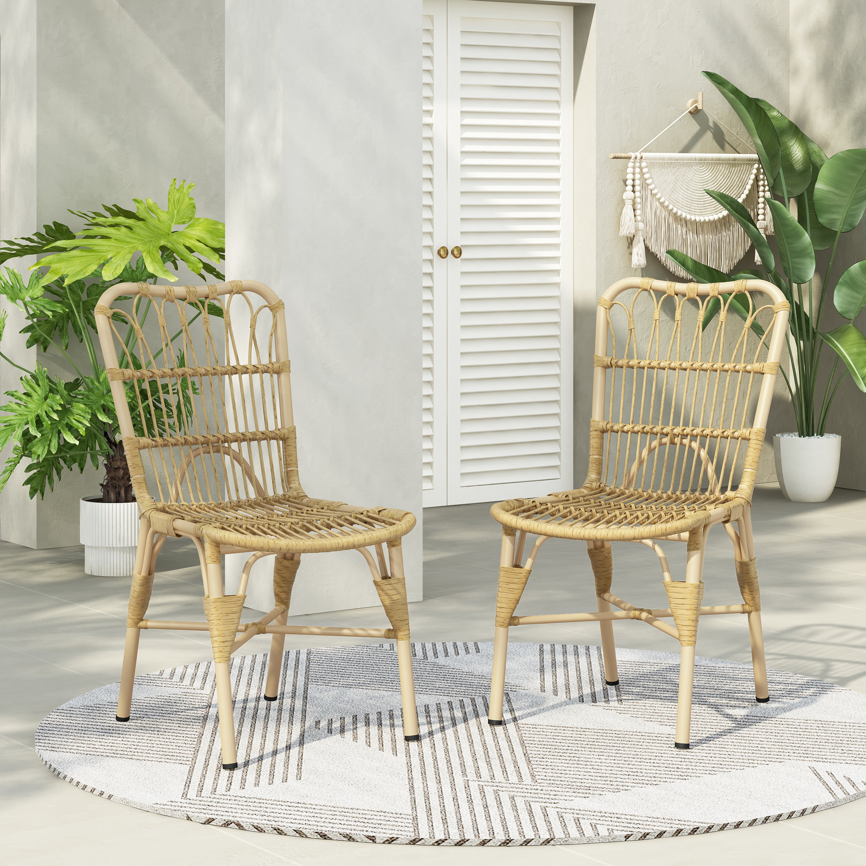 Outdoor Rattan Patio Dining Chairs, Set of 2