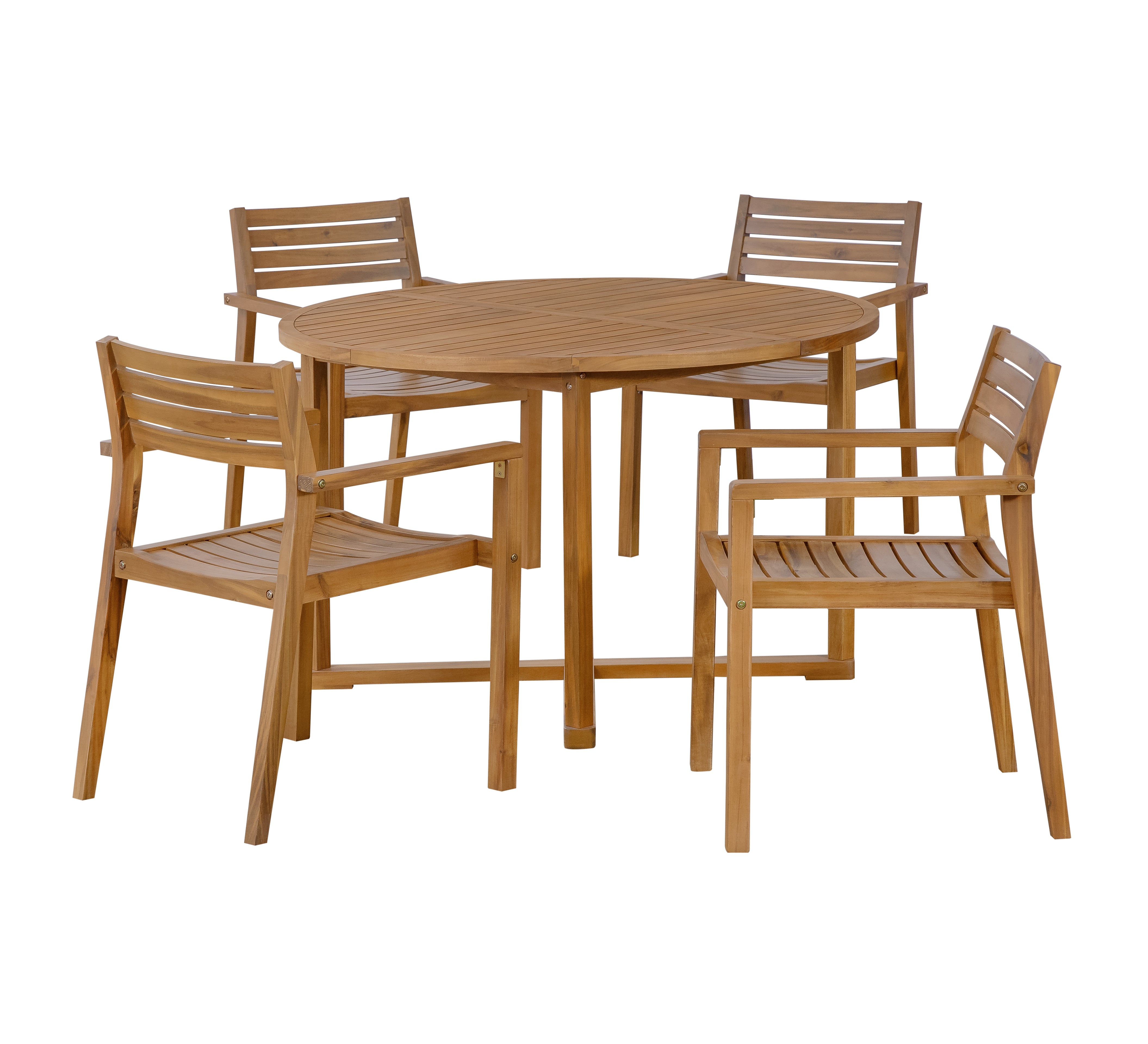 5-Piece Outdoor Dining Set with 4 Acacia Wood Chairs, 47.2" Round Dining Table with Slatted Design