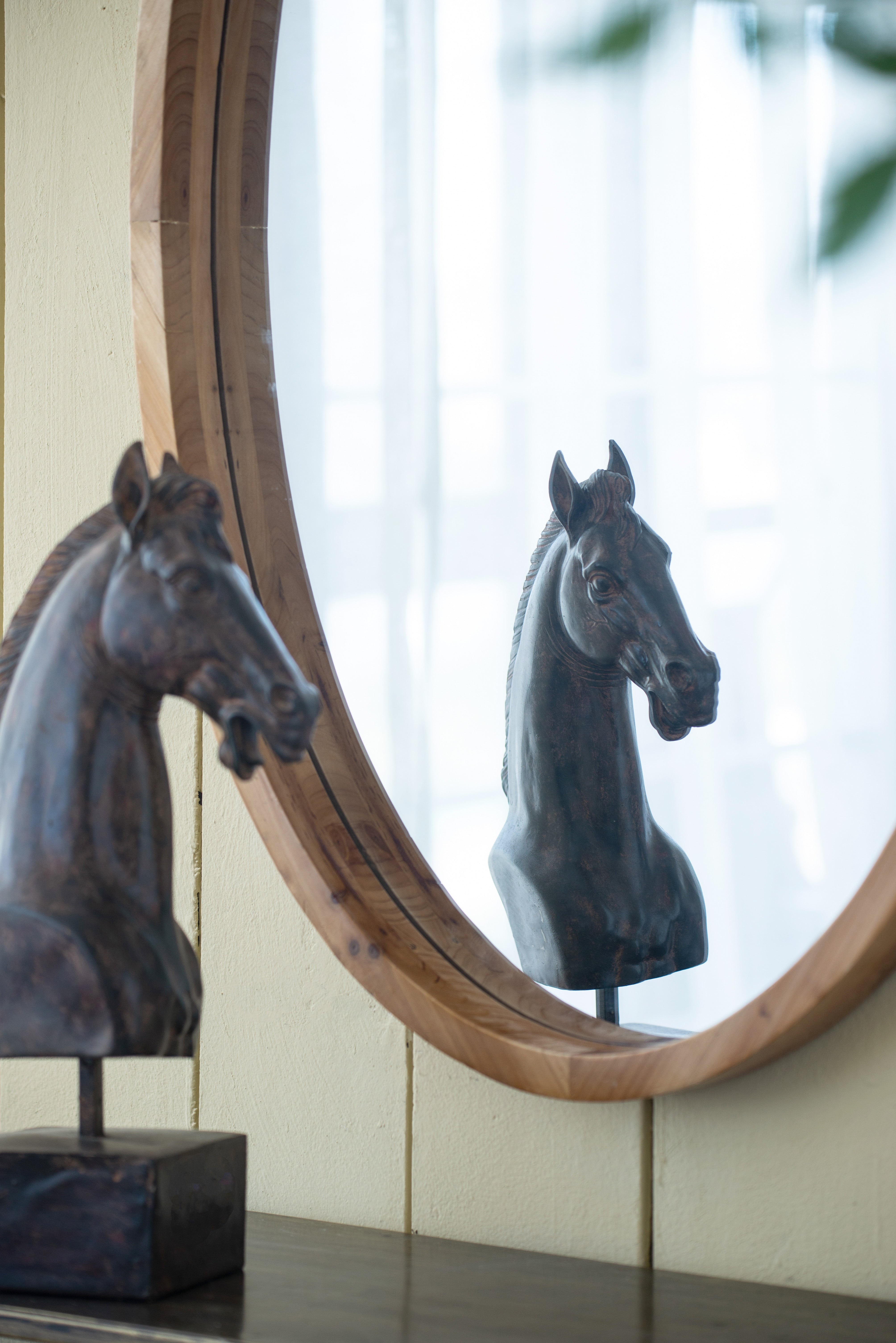Oval Wall Mirror with Wood Frame