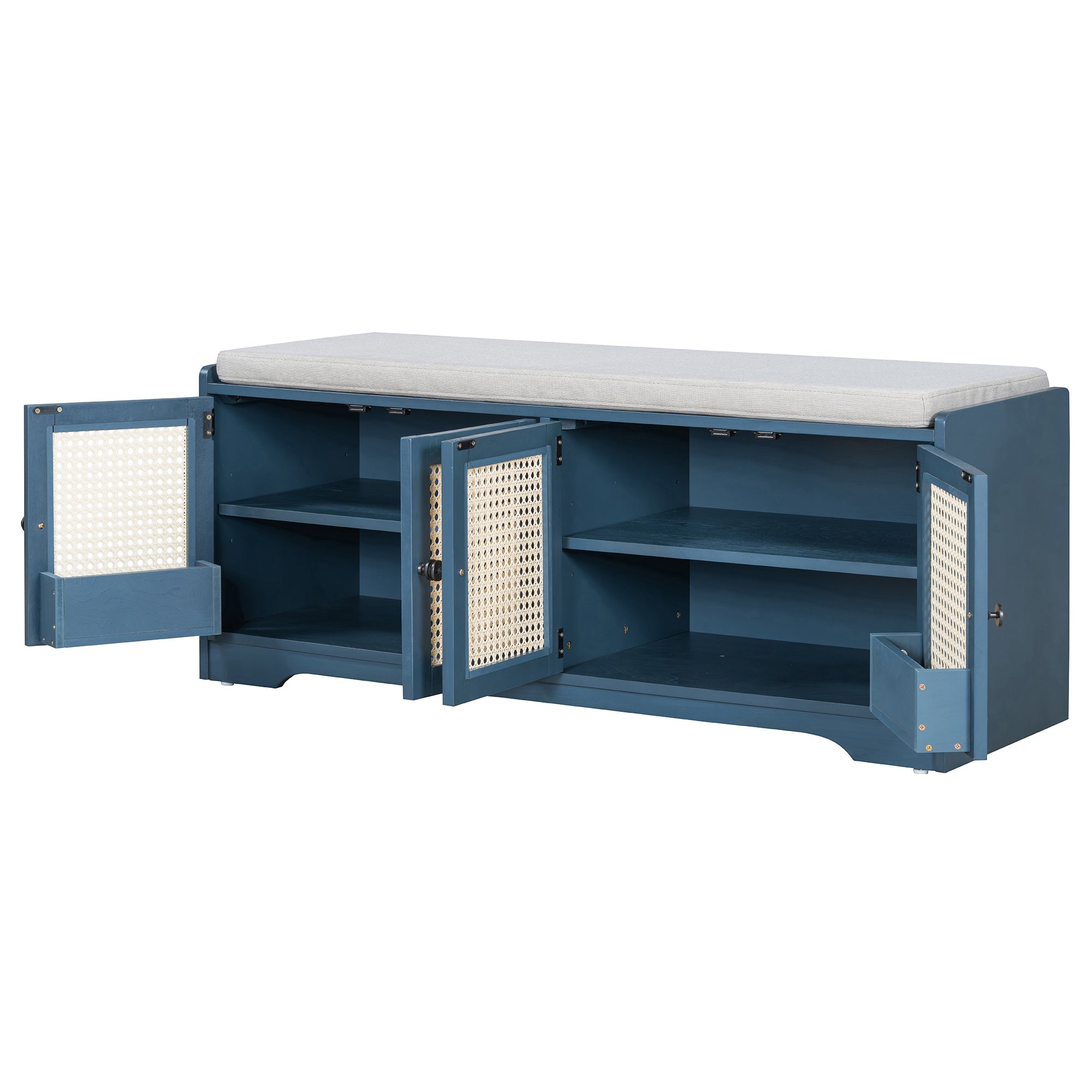 Storage Bench with Rattan Doors