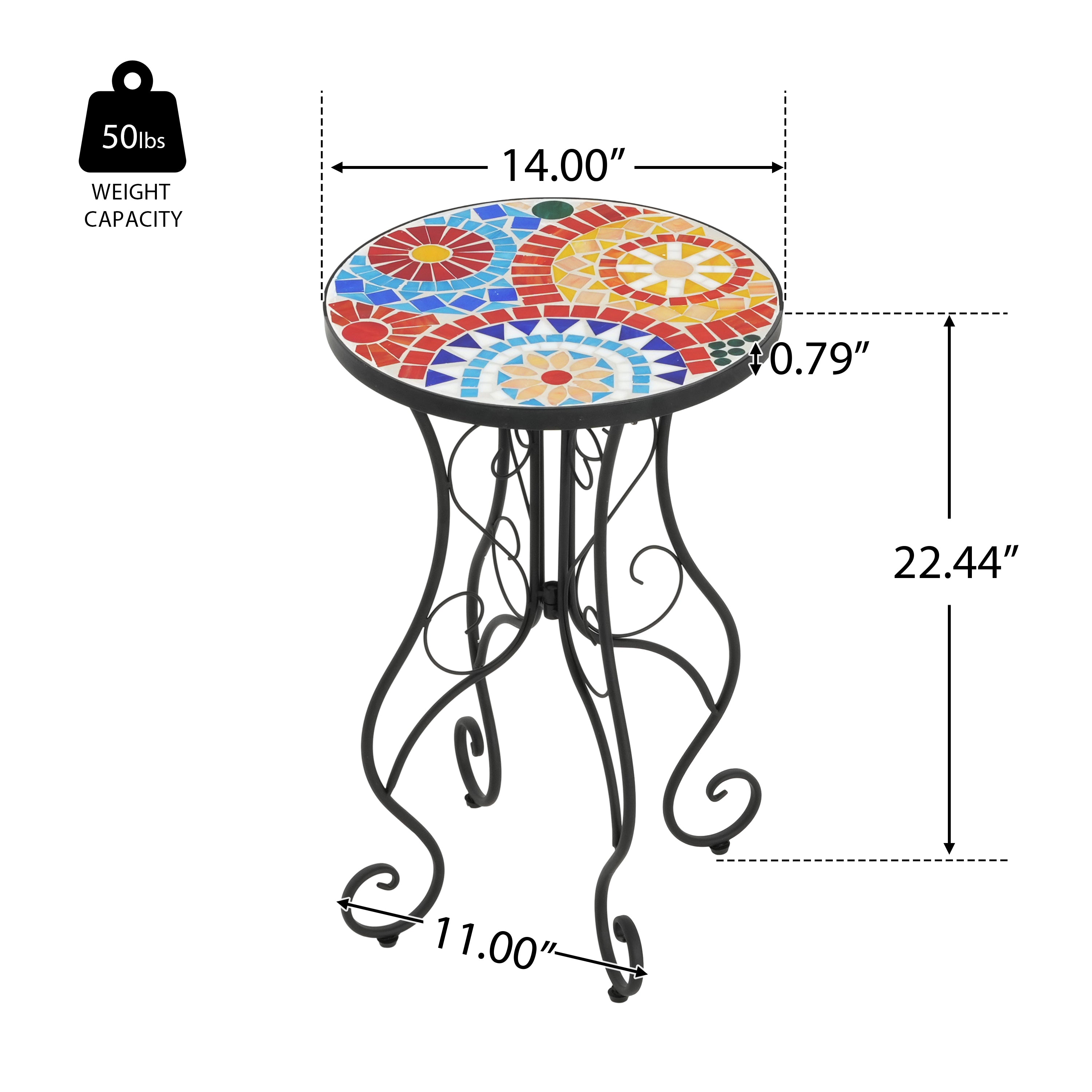 Unending Outdoor Ceramic Tile Side Table with Floral Design