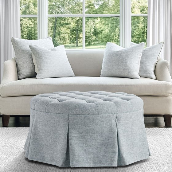 32" Upholstered Ottoman with Button Tufted Top and Round Shape