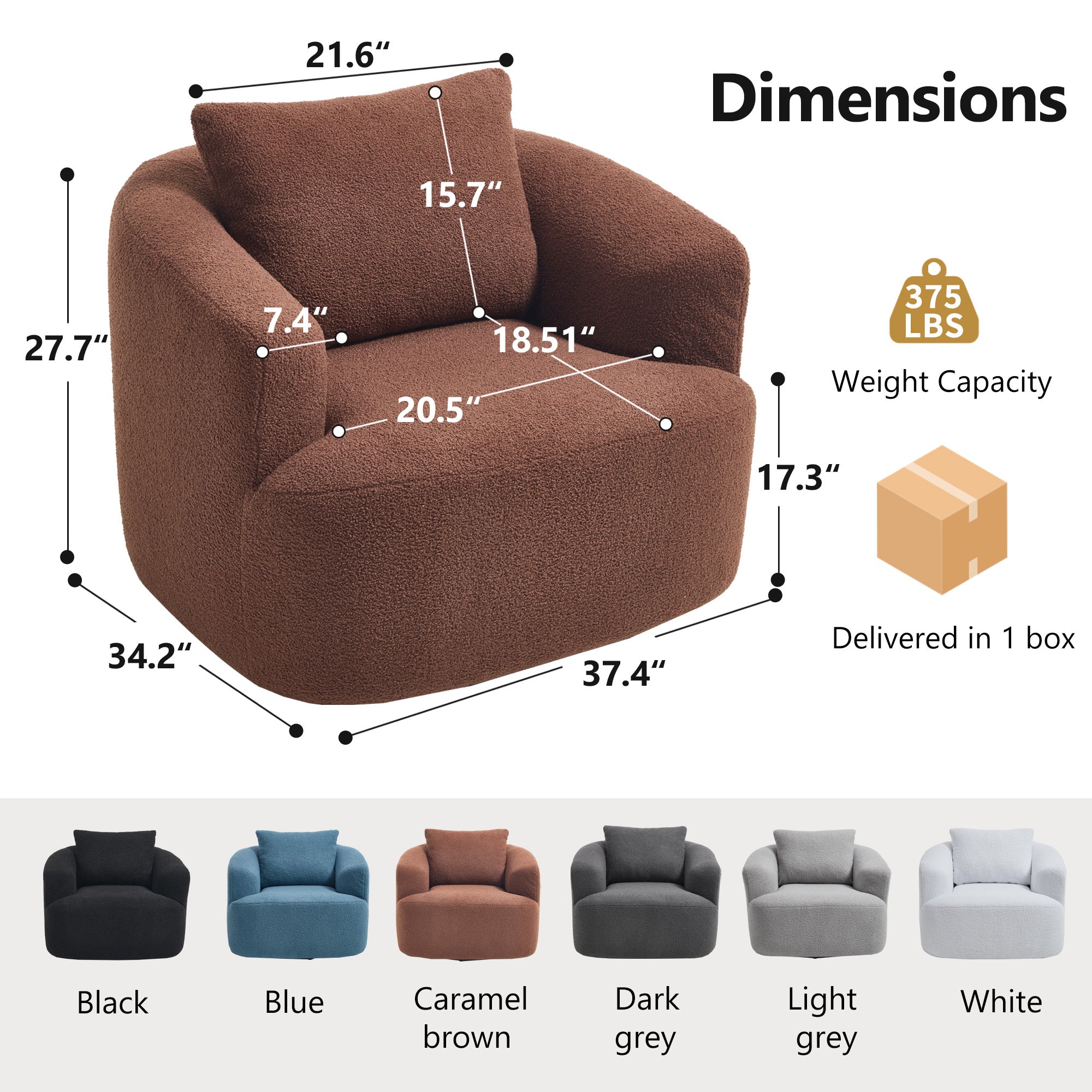 Teddy Fleece 360° Swivel Round Upholstered Comfy Accent Chair With Pillow
