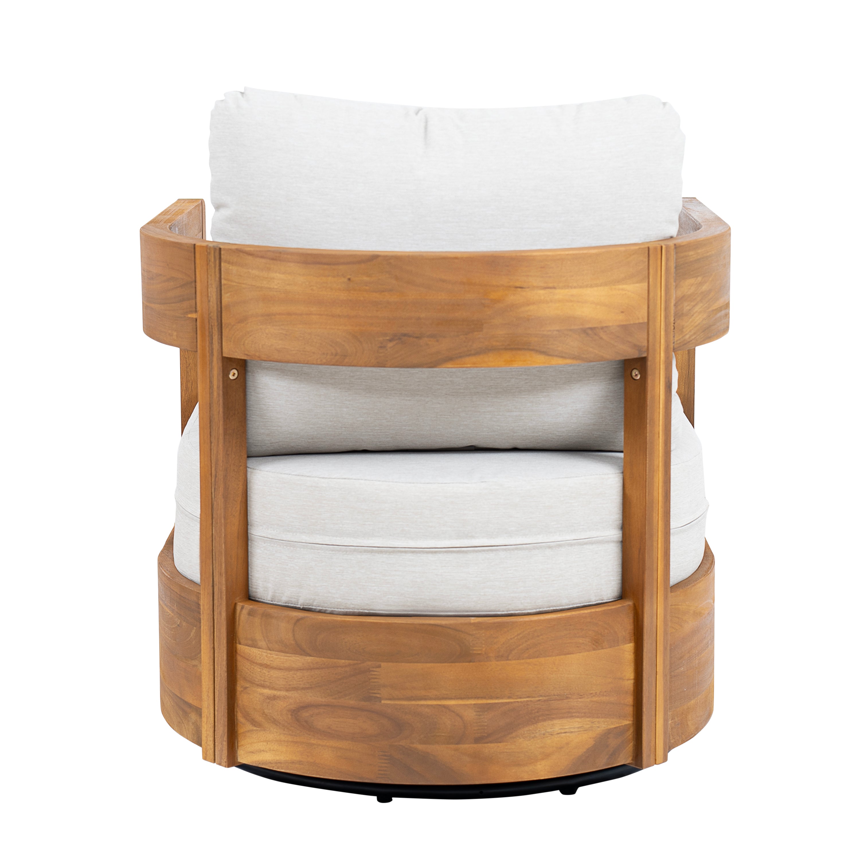 Telluride Outdoor Wood Swivel Club Chair with Beige Cushion
