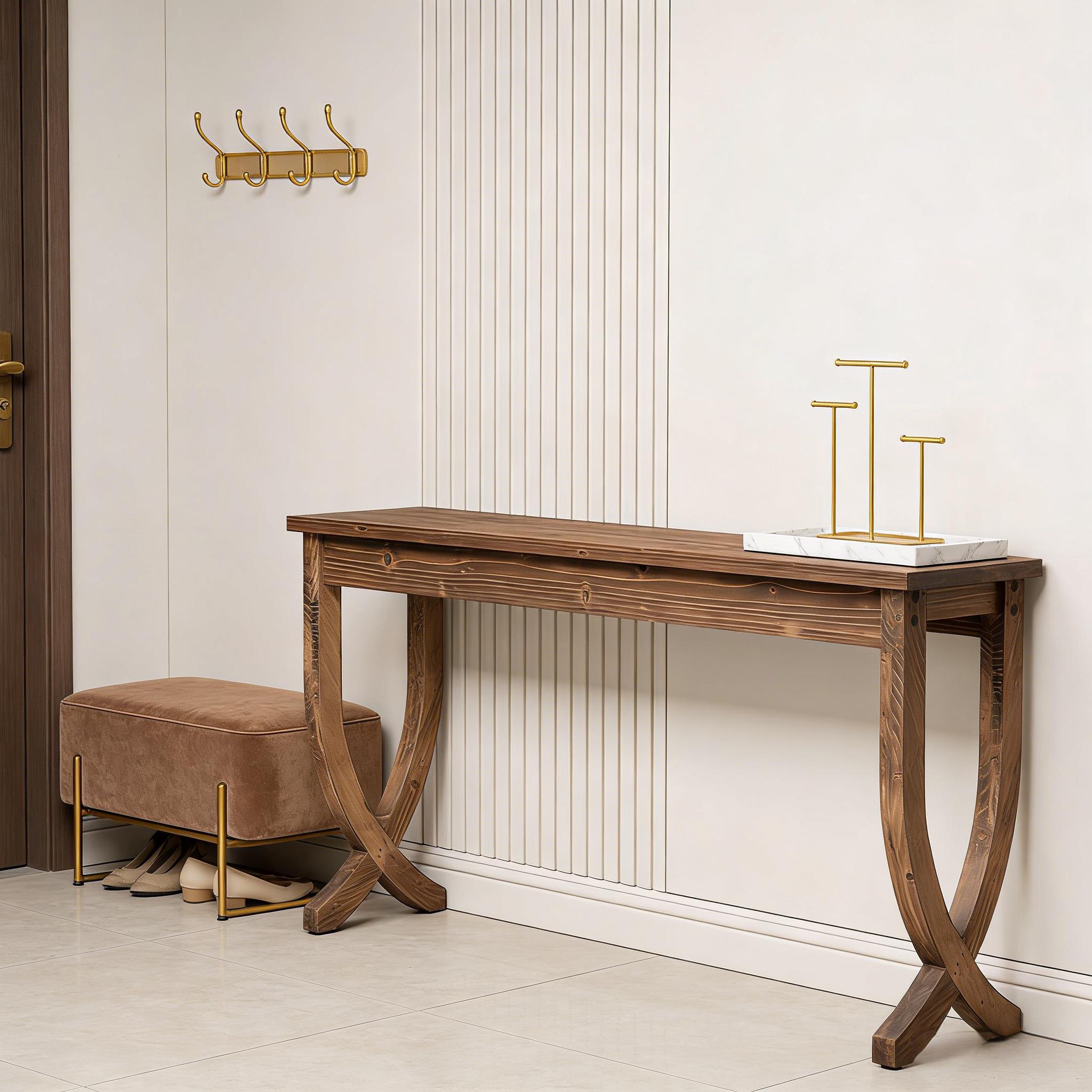 Rustic Entryway Console Table with Decorative Legs