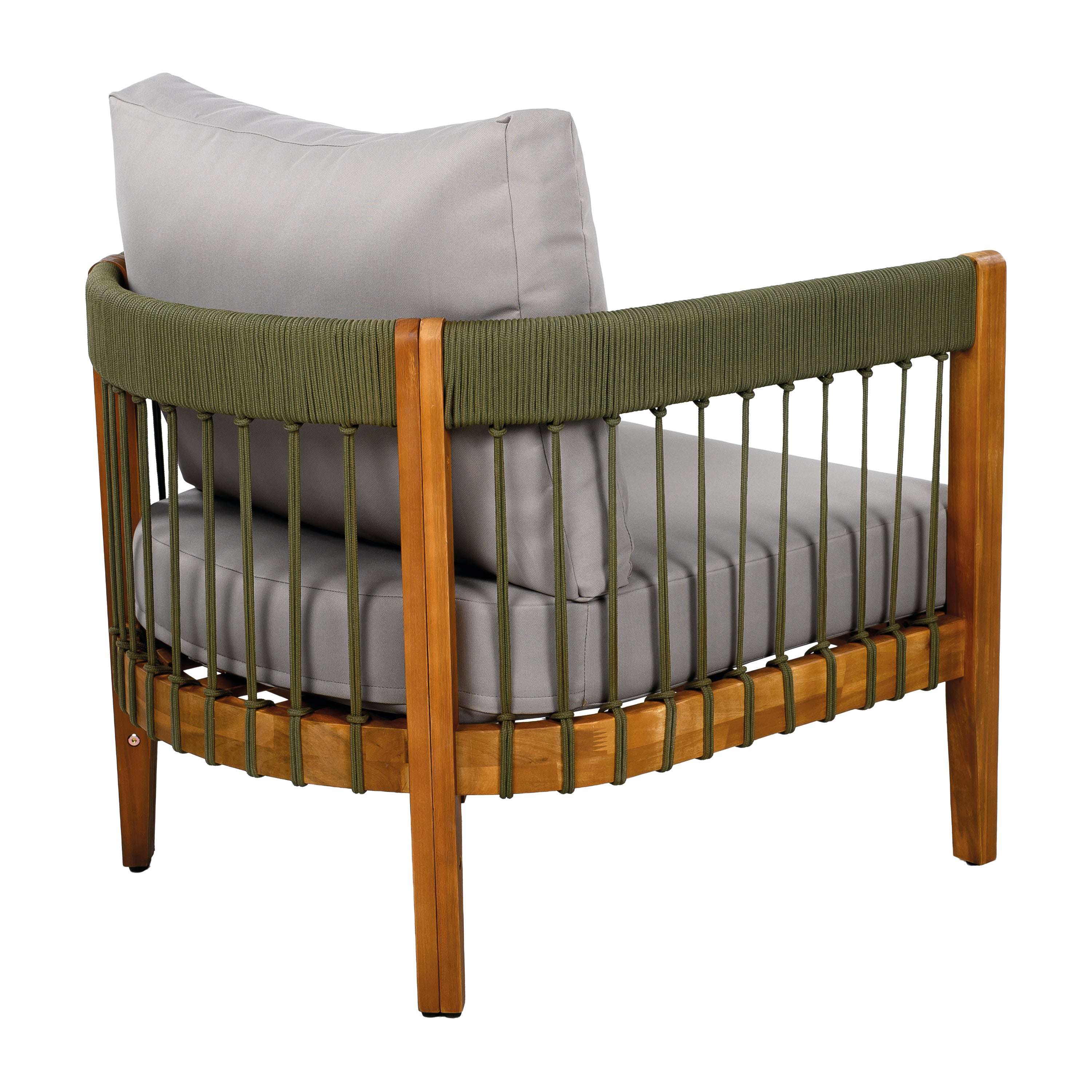 Azari Outdoor Acacia Wood Club Chair with Handwoven Rope Accents & Curved Backrest