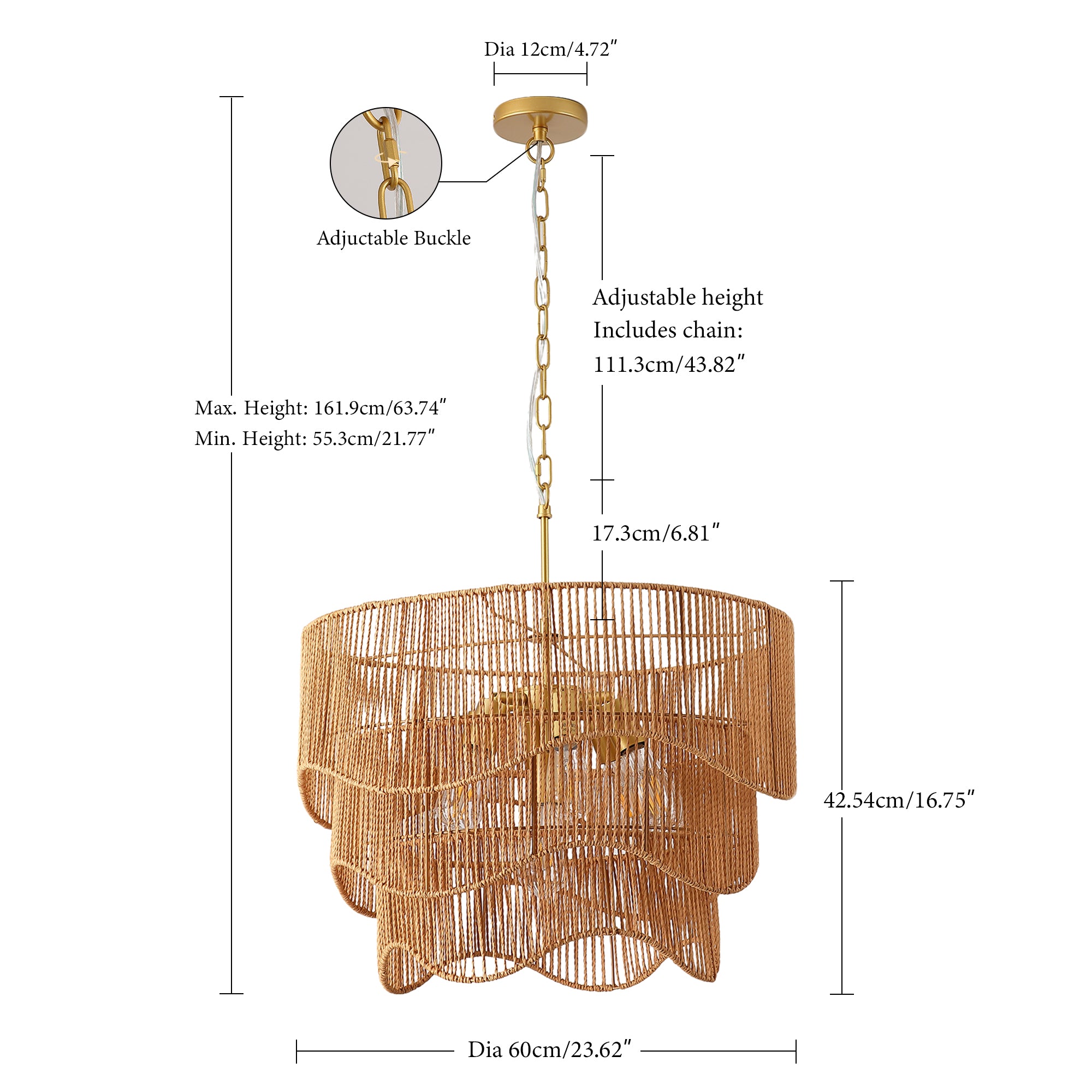 Handwoven Rattan Boho Wave Pendant Chandelier with 7-Lights