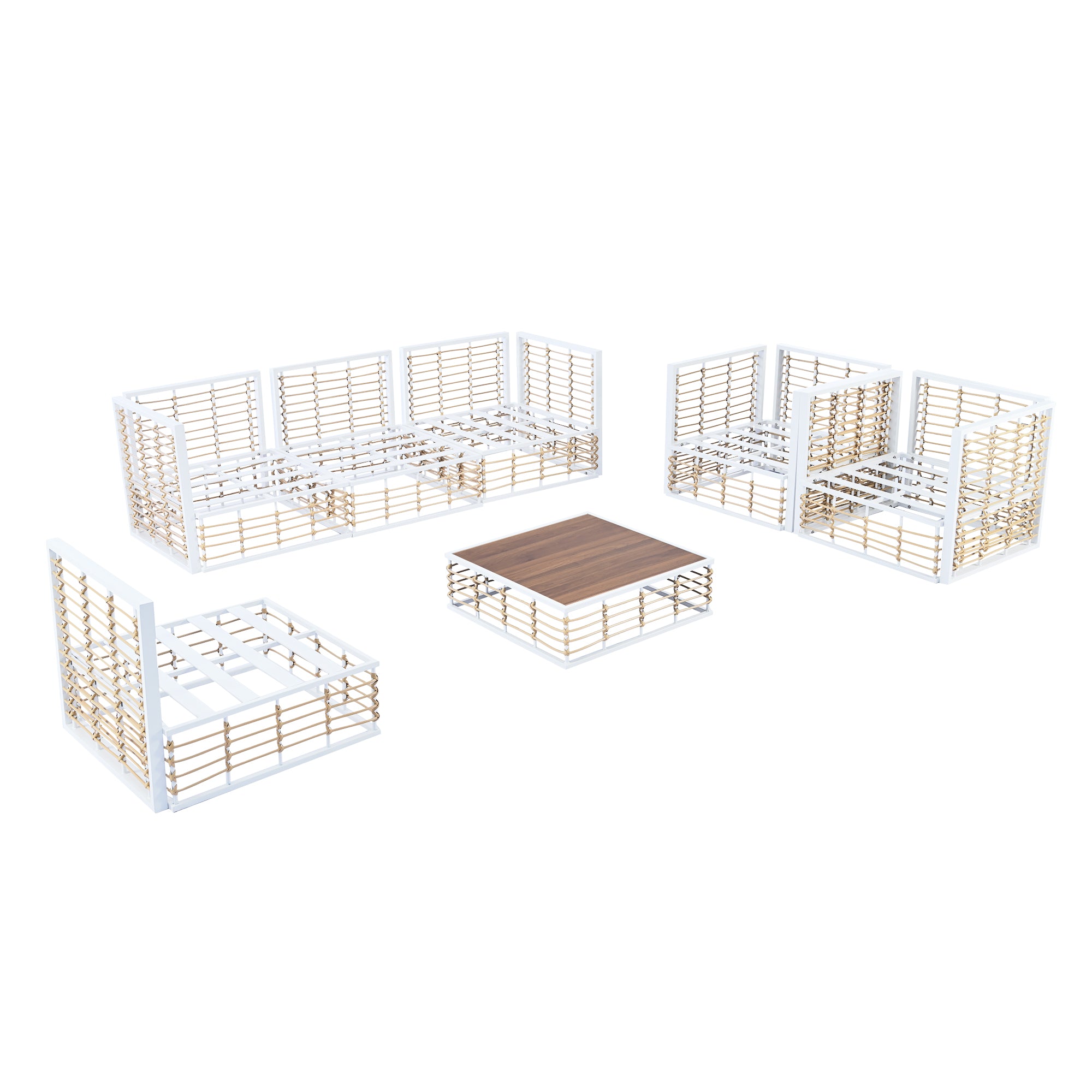 Modern Minimalist 7-Piece Metal All-Weather Conversational Furniture Set with Thick Cushions and Coffee Table