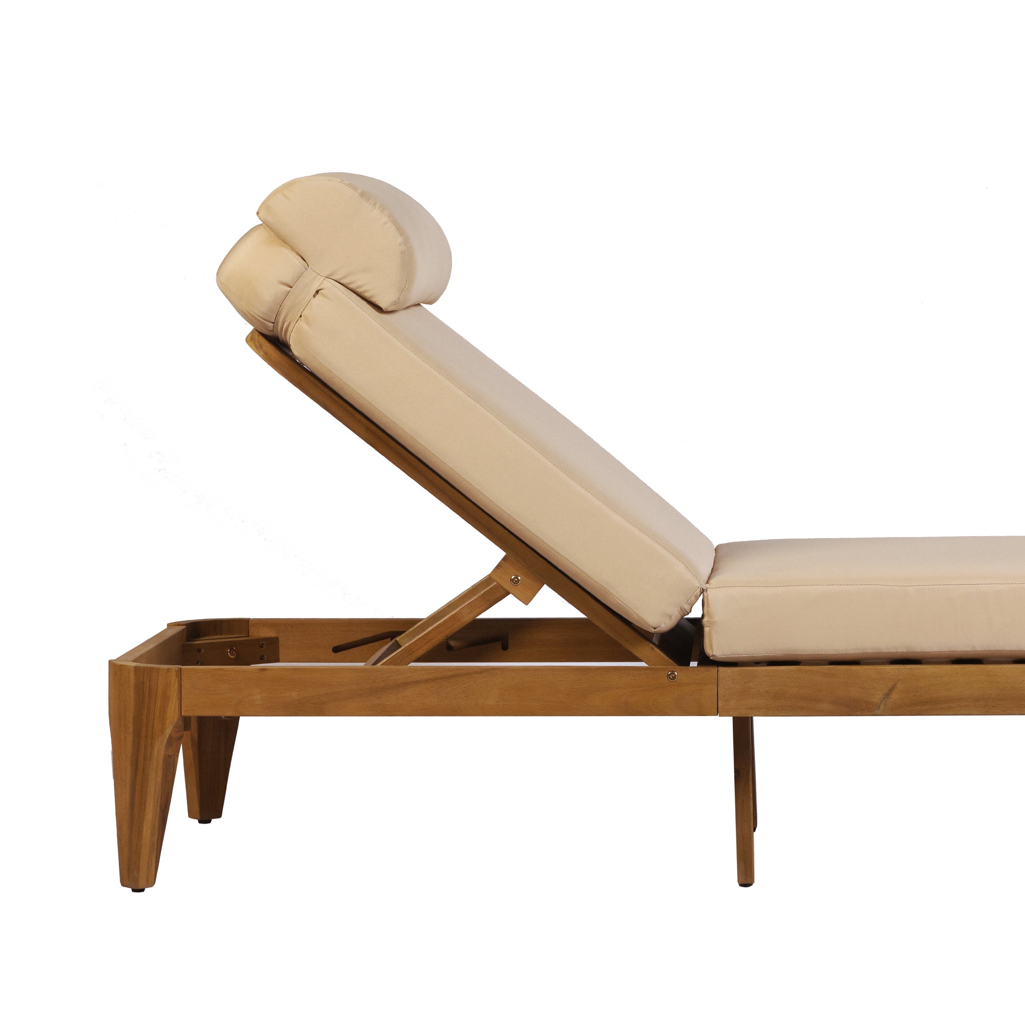 TOPMAX Acacia Wood Chaise Lounge, Outdoor Sun Lounge Chair, Patio Recliner with Adjustable Backrest and Head Pillow for Poolside, Backyard, Garden, Indoor&Outdoor, Coffee Brown