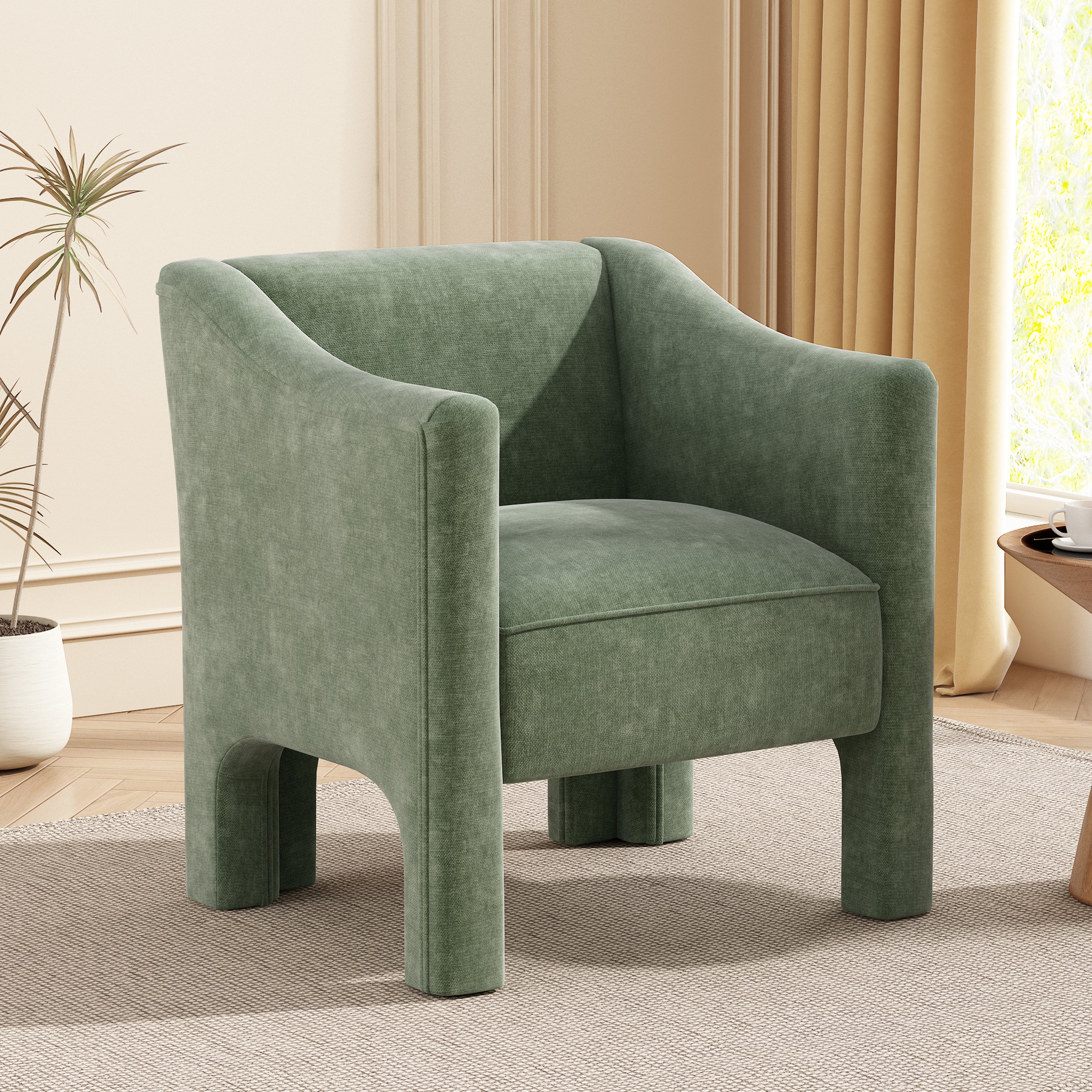 Modern Chenille Barrel Accent Chair with Enclosed Arms