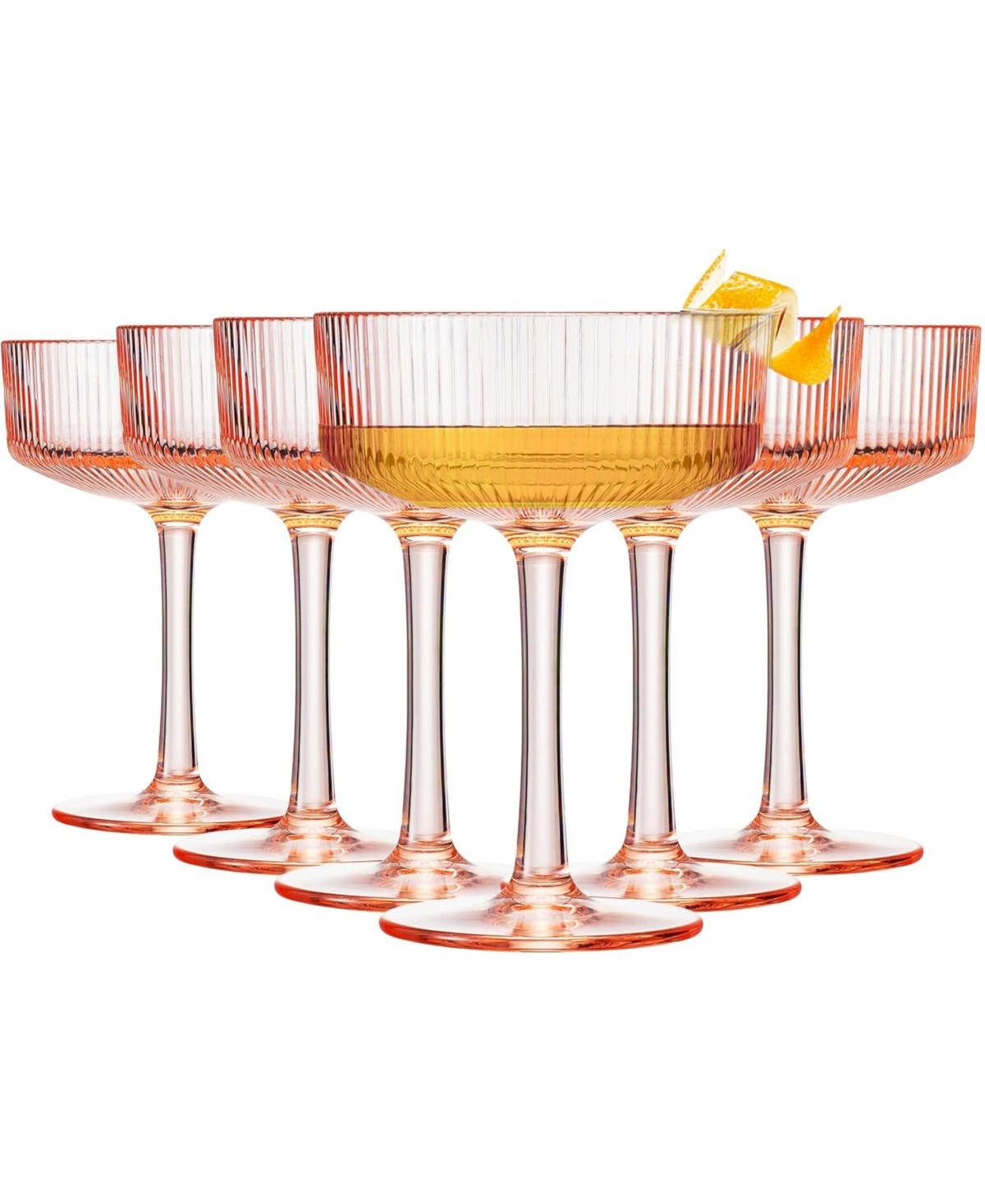 Pink Coupe Ribbed Acrylic Shatterproof Glasses Set of 6