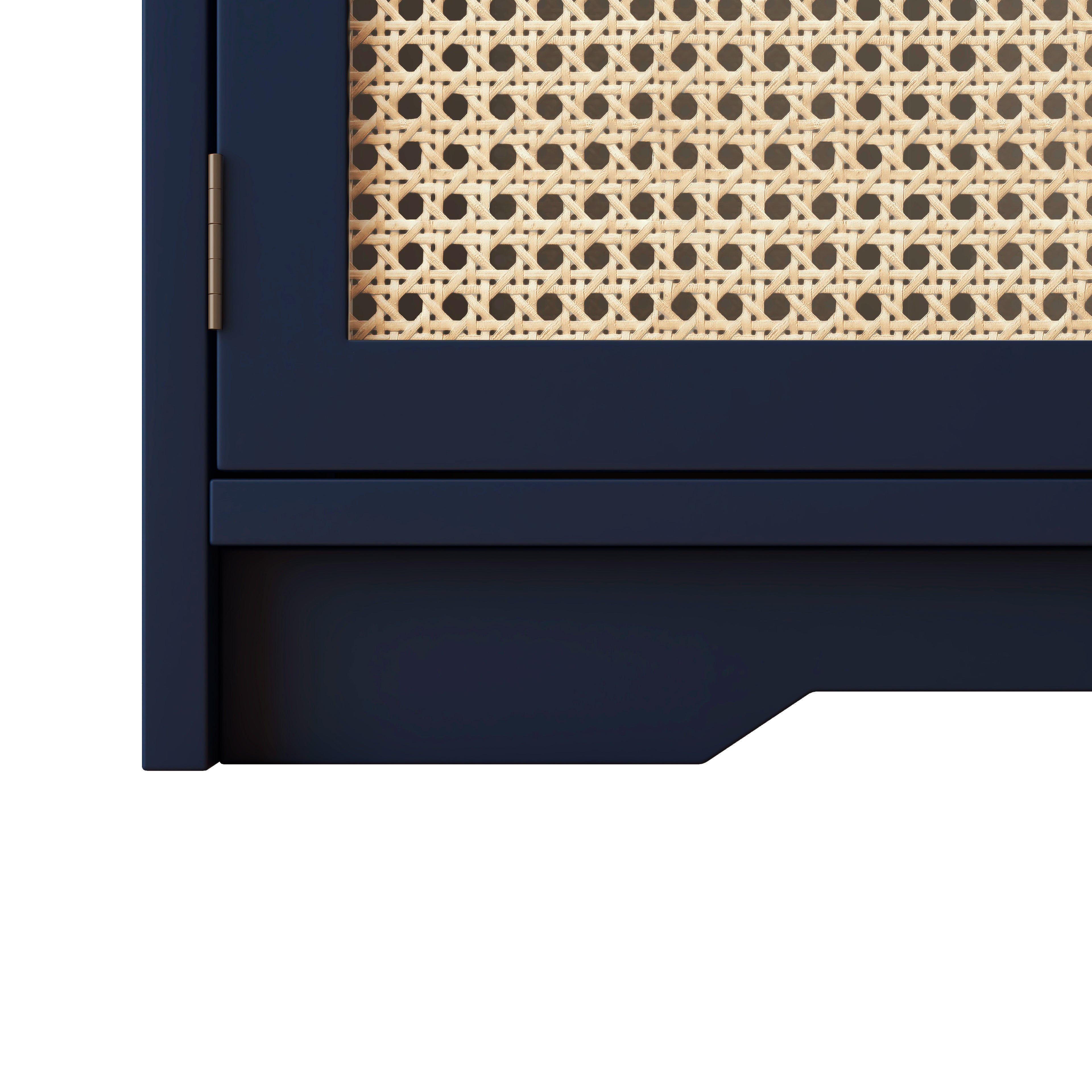 Upholstered Bench with Storage Cabinet and 4 Rattan Doors