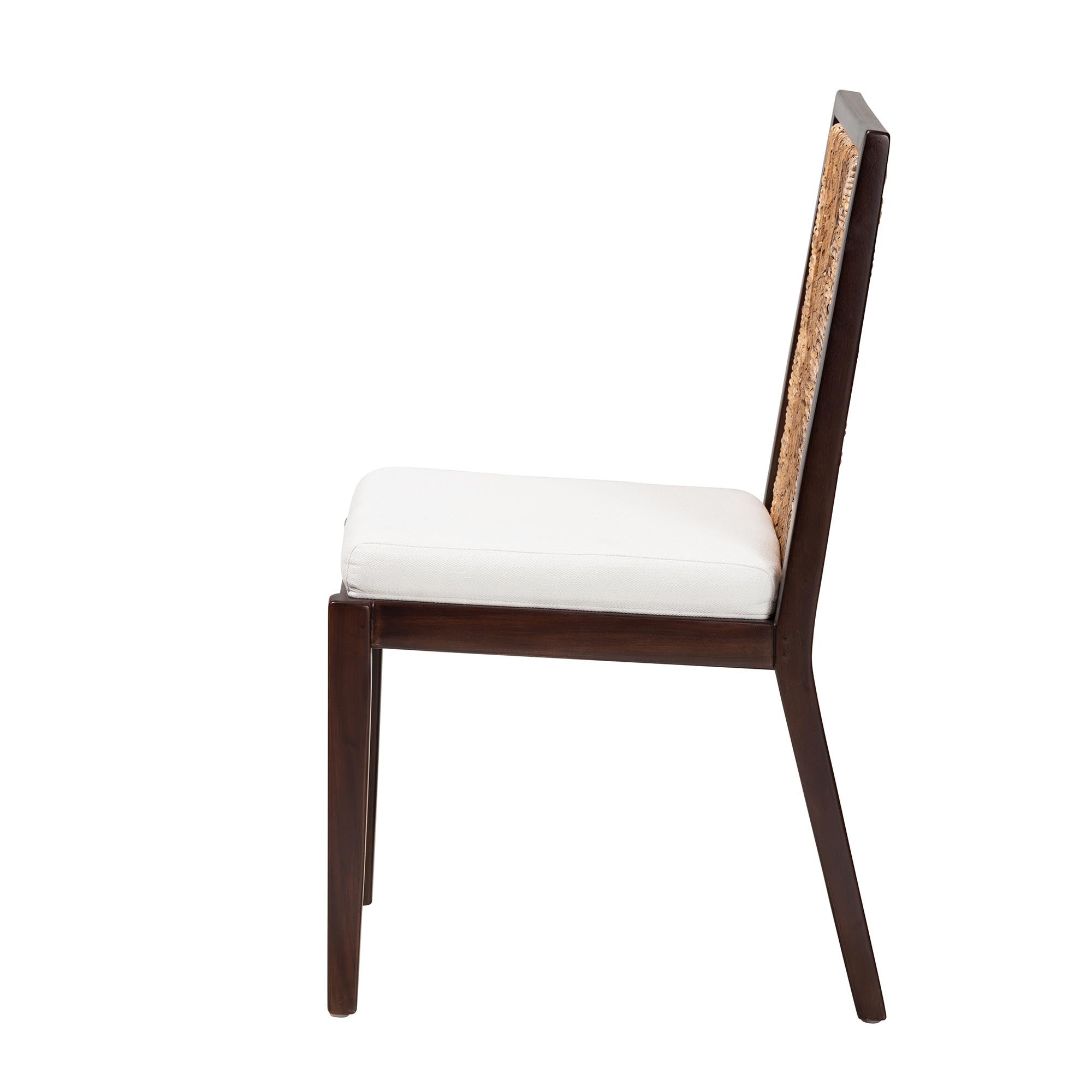 Joana Modern Bohemian Dark Brown Mahogany Wood and Natural Abaca Dining Chair