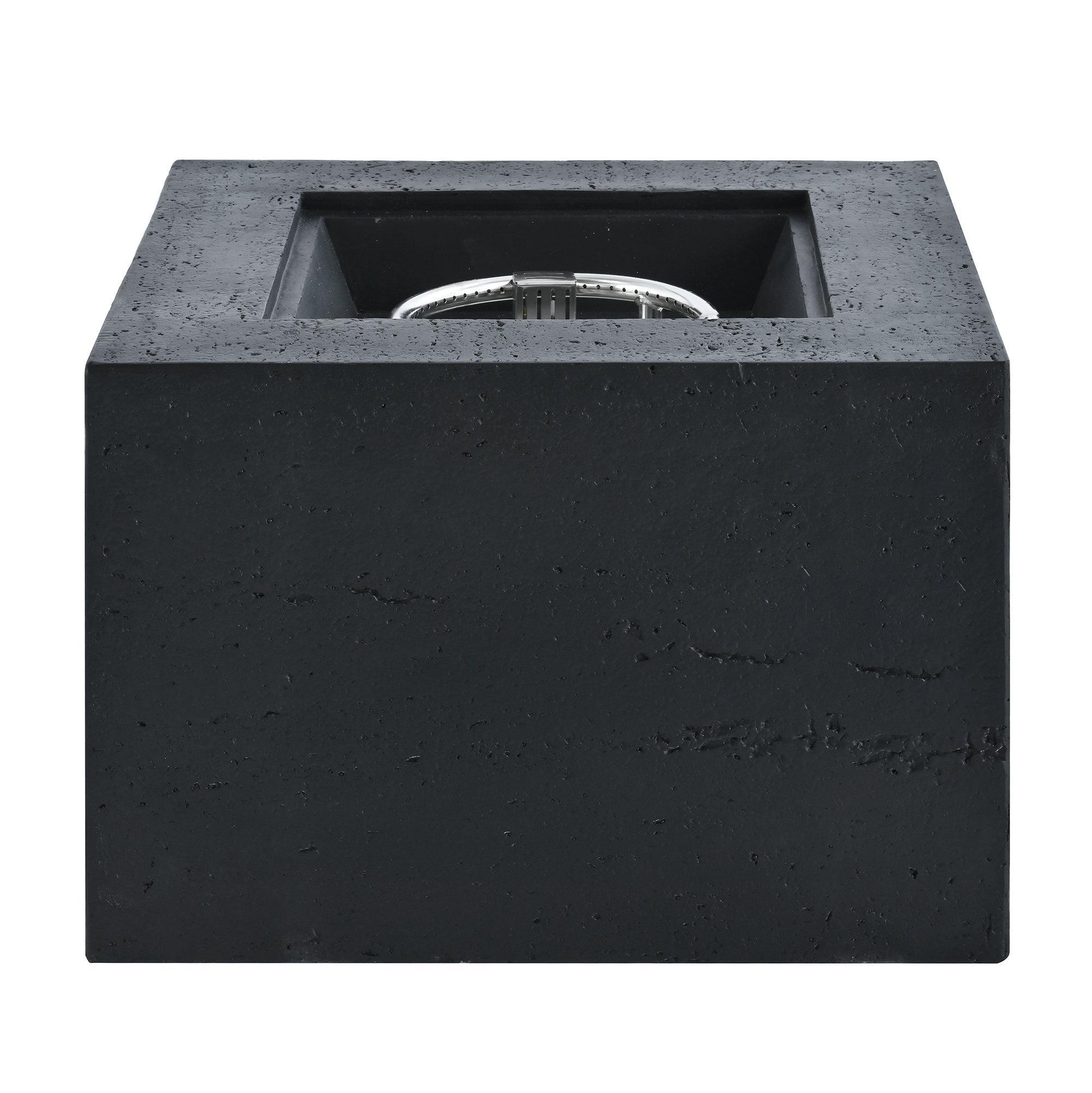 Outdoor Square Fire Pit with Steel Burner, Lava Rocks and Cover