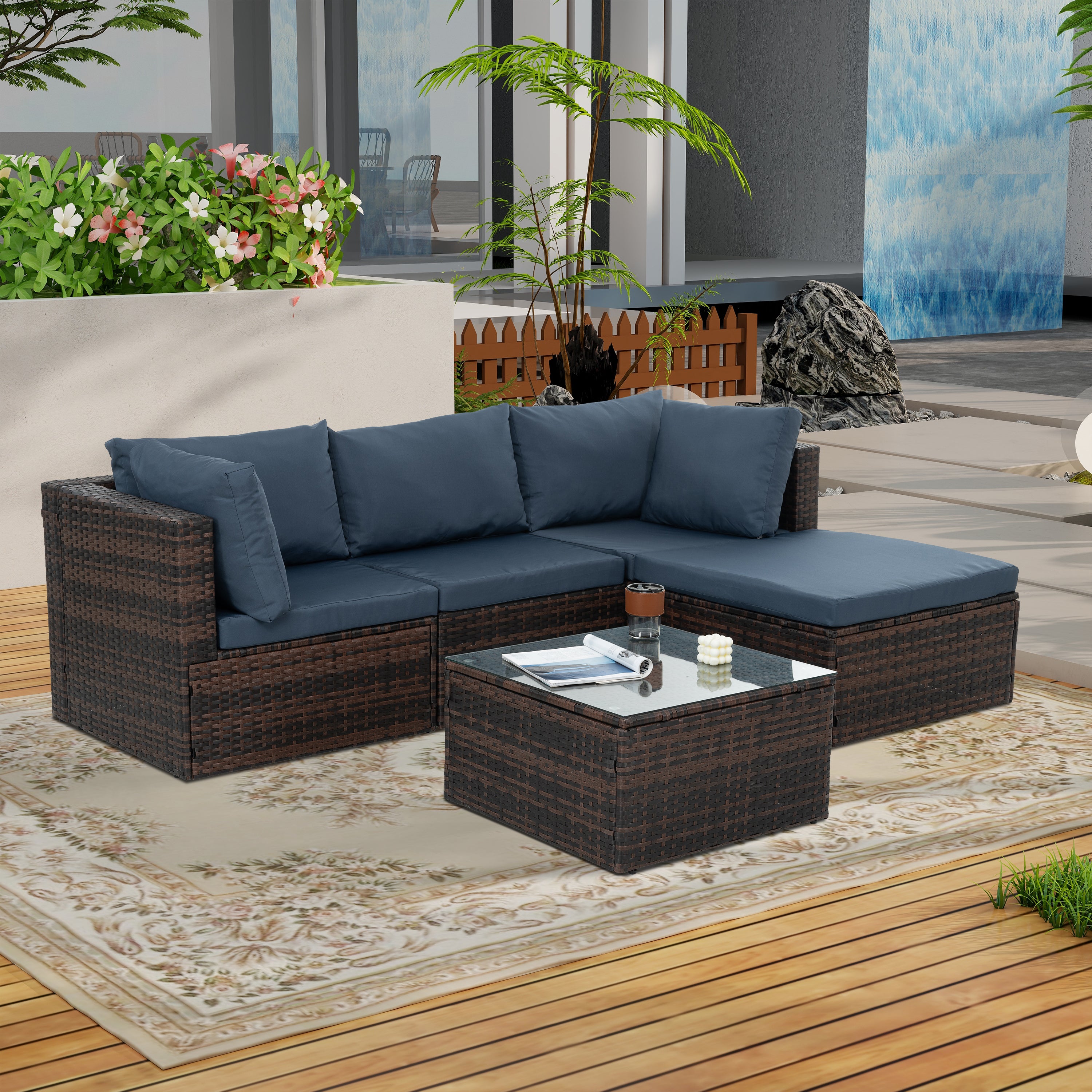 Wicker 5-Piece Outdoor Seating Set