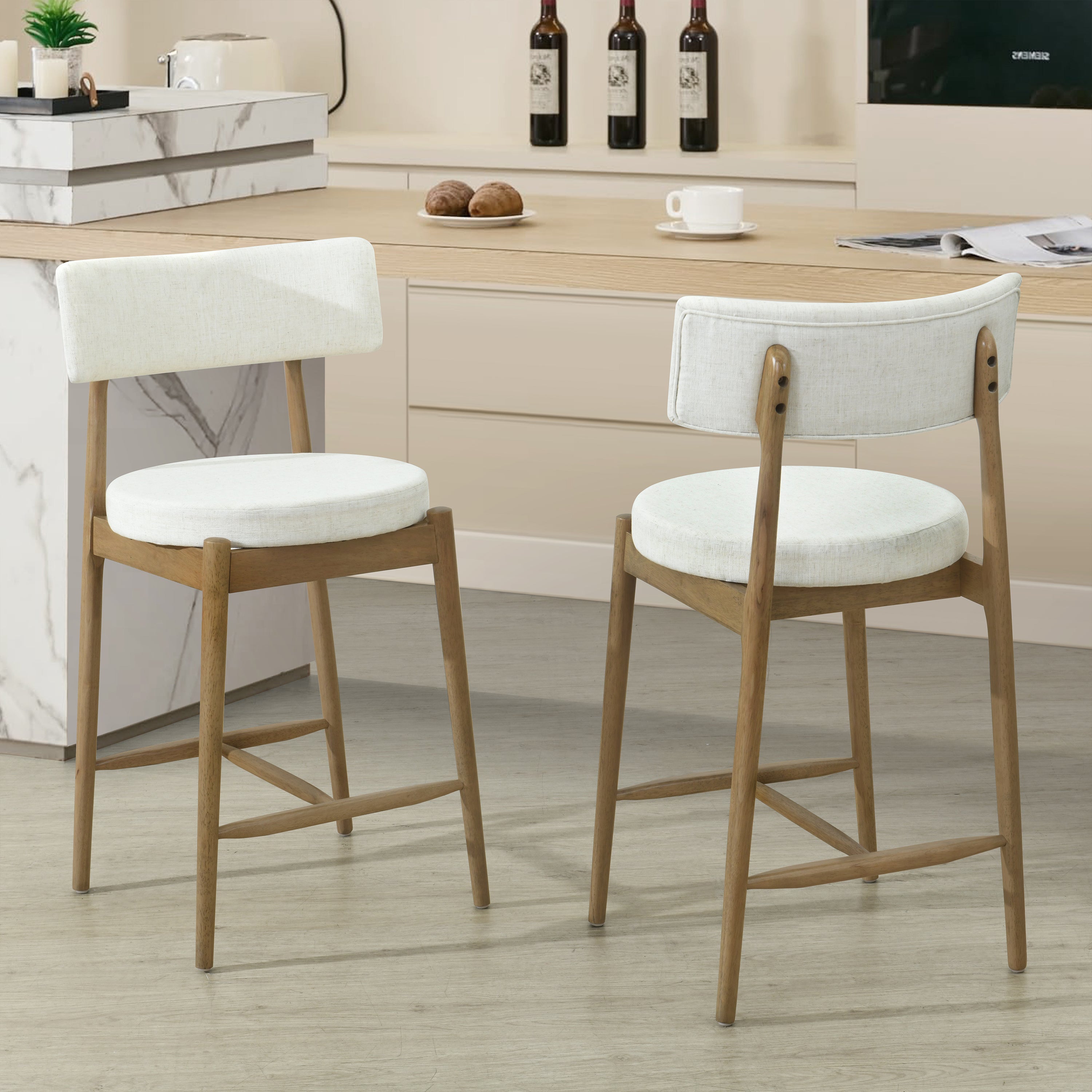 Harveston Mid Century Modern Boucle Upholstered Counter Stools, Set of 2
