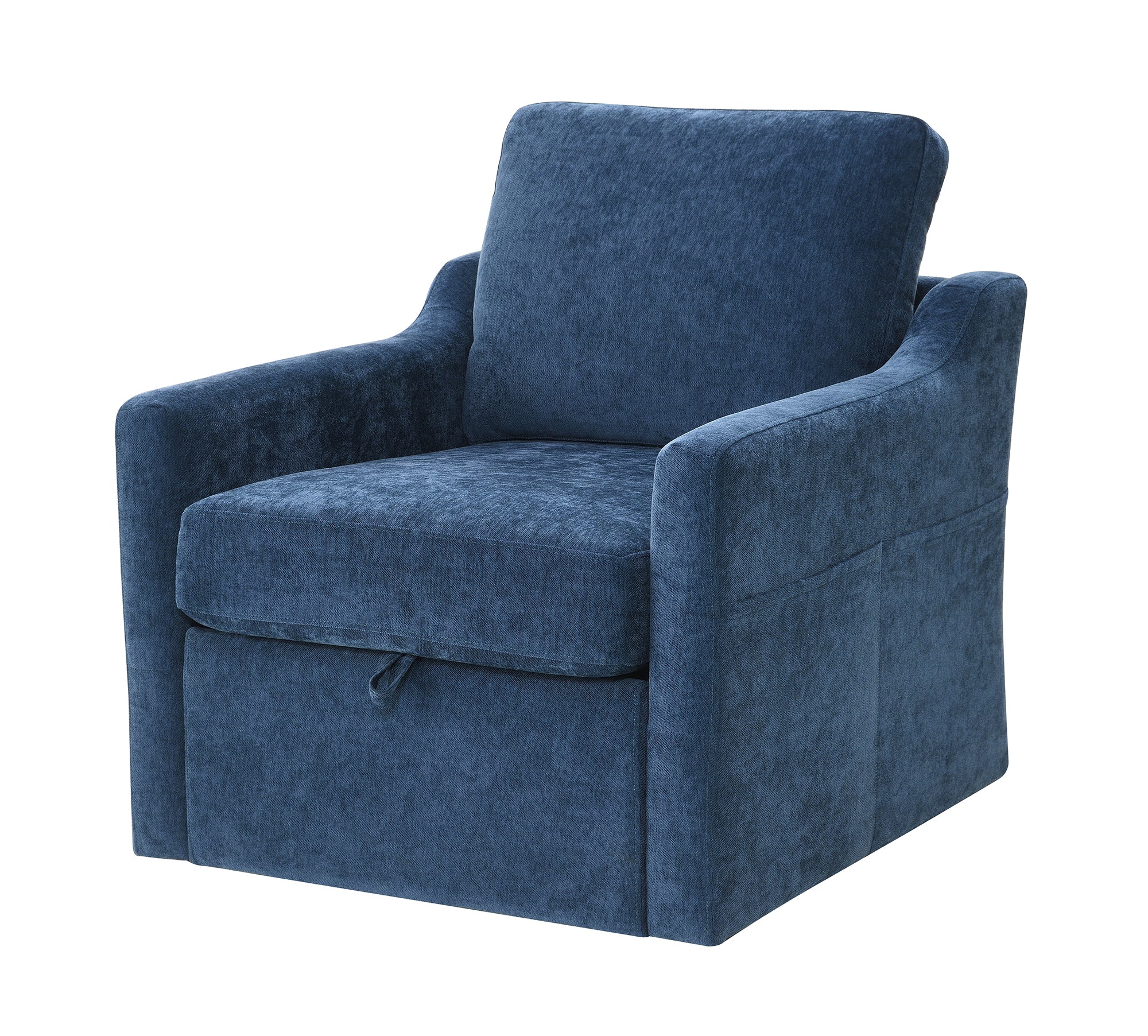 Chenille Swivel Arm Accent Chair With Charging Port and Pocket