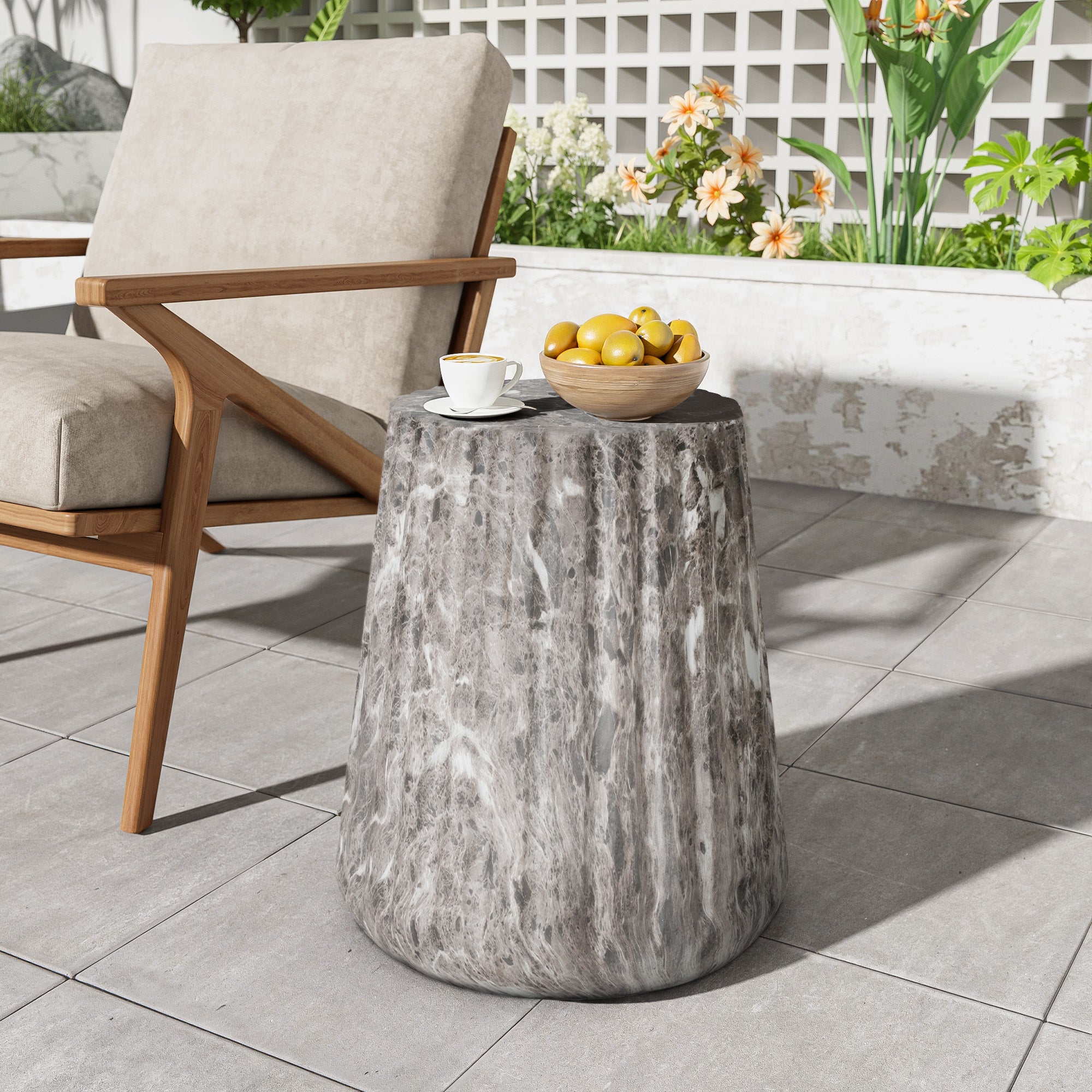 Outdoor Cleme Carved Side Table