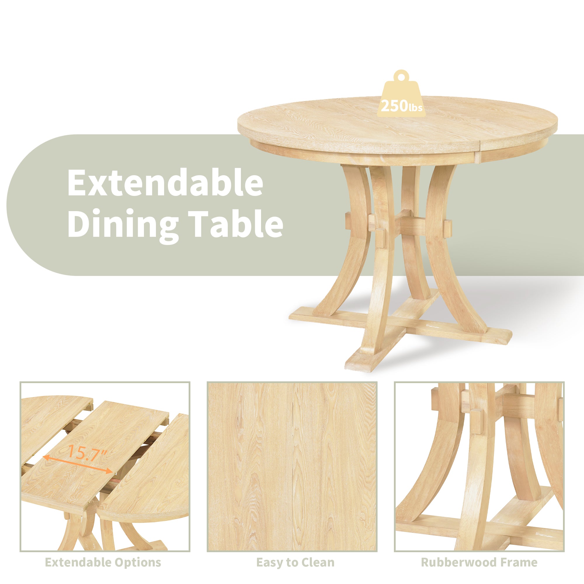 5-Piece Dining Set with Extendable Round Table and 4 Open Back Chairs