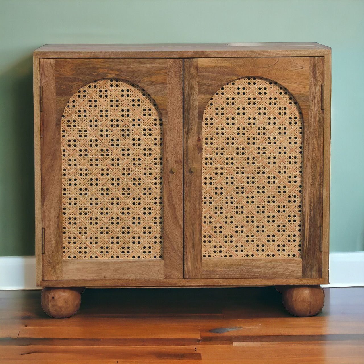 Cabinet with 2 Arch Woven Front Doors and Ball Feet - Cabinets