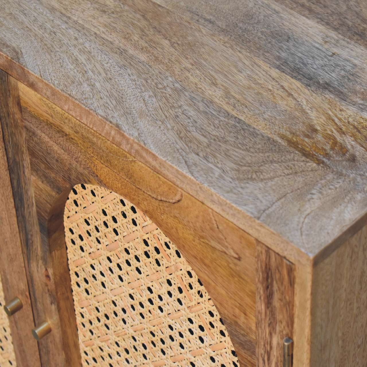 Cabinet with 2 Arch Woven Front Doors and Ball Feet - Cabinets