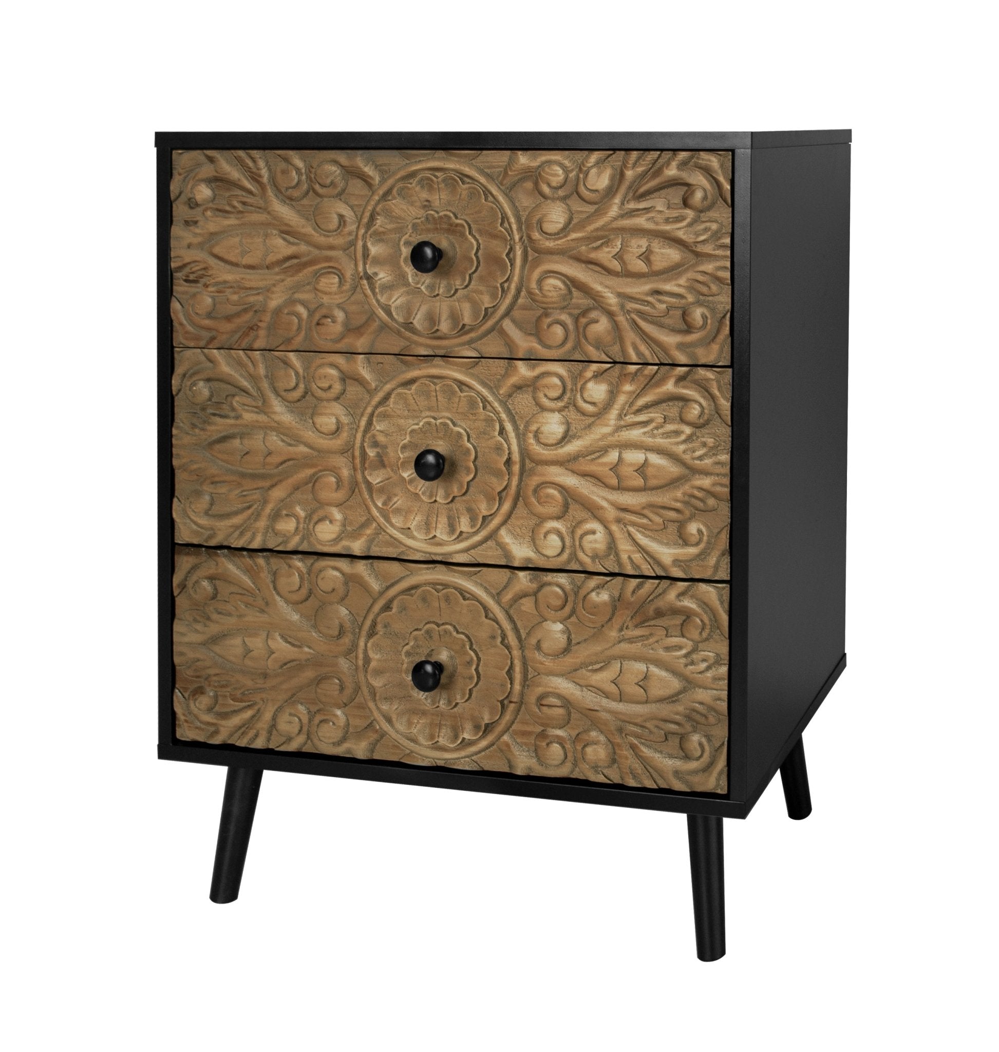 Cabinet with 3 Drawers and Hand - Carved Design - Cabinets