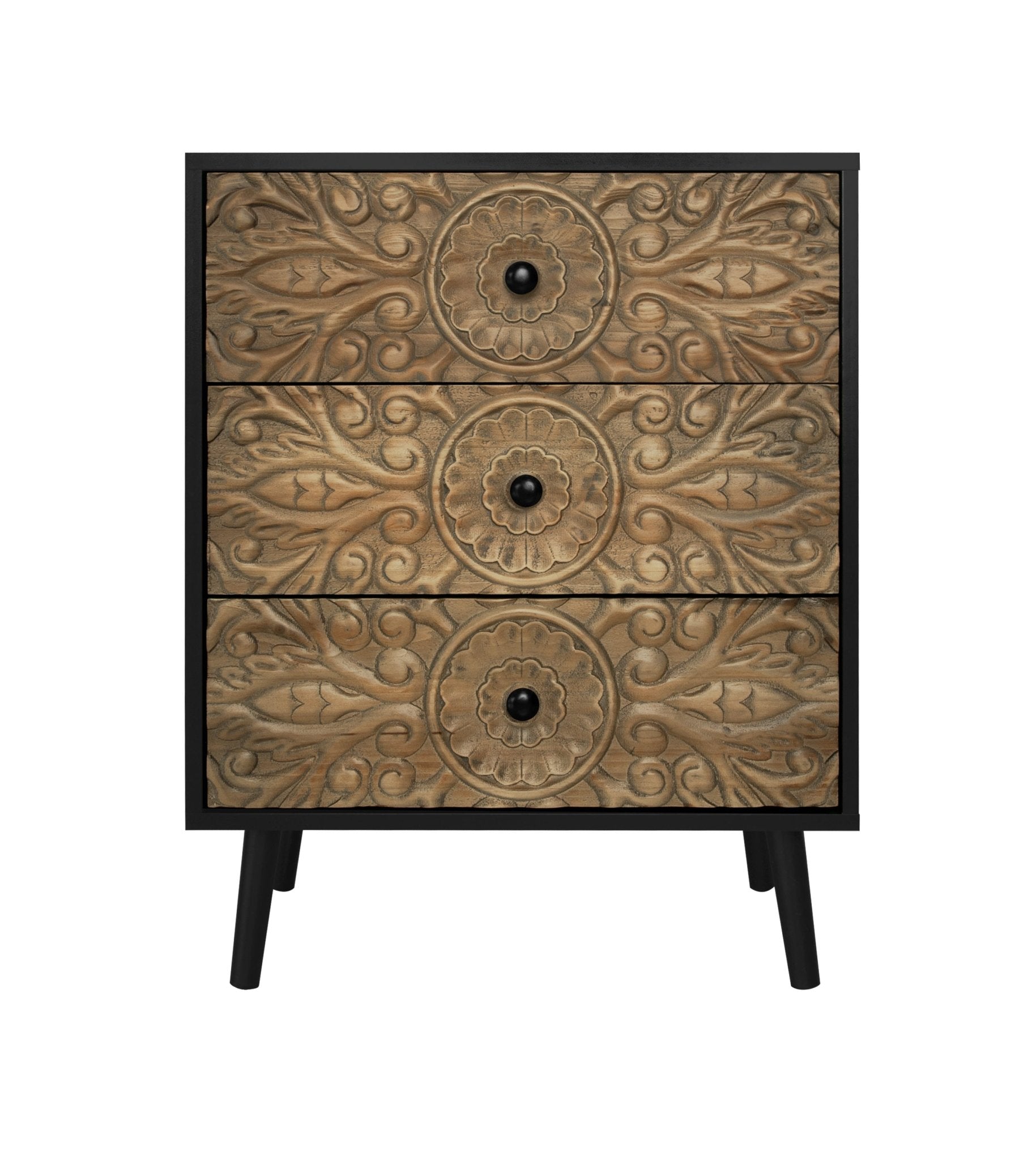 Cabinet with 3 Drawers and Hand - Carved Design - Cabinets