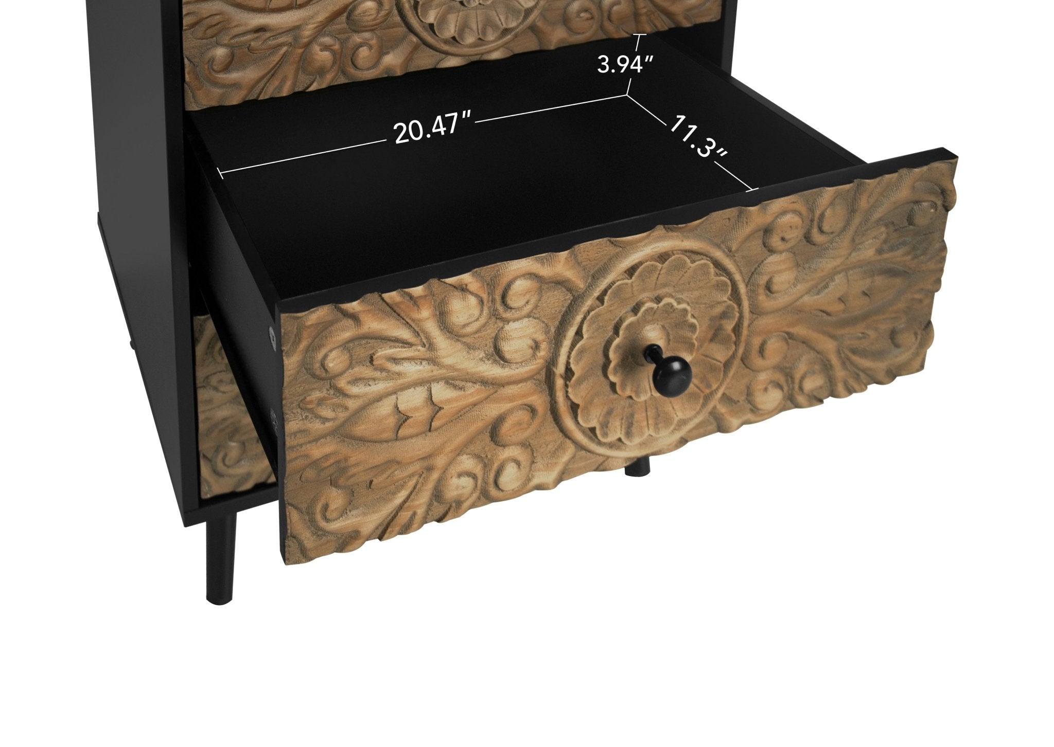 Cabinet with 3 Drawers and Hand - Carved Design - Cabinets